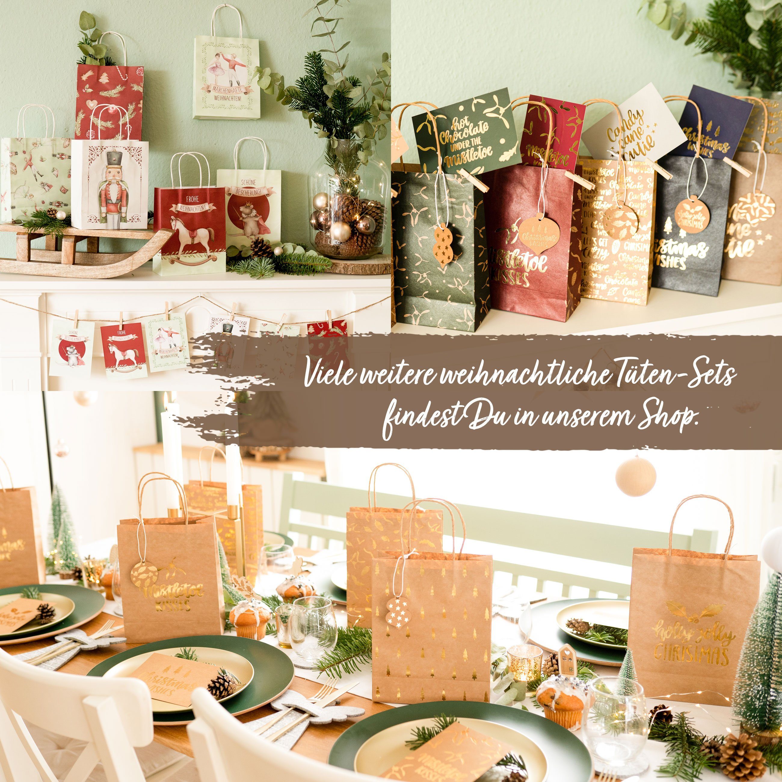 Weihnachtskarten Set 04 inkl. Scandi und 6 PAPIERDRACHEN Stanzanhänger Geschenktüten Weihnachten, zu Geschenkpapier