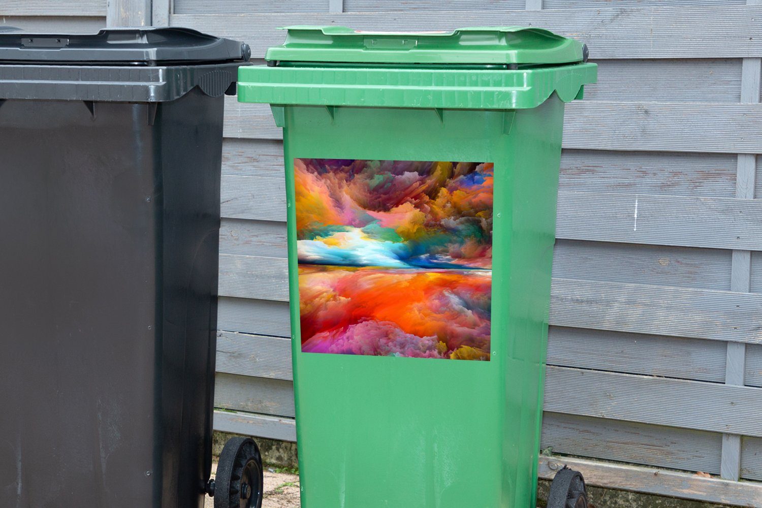 Sticker, Mülltonne, - Container, Abfalbehälter (1 MuchoWow Ölgemälde Wandsticker Abstrakt Gemälde St), Wolken - - Mülleimer-aufkleber,
