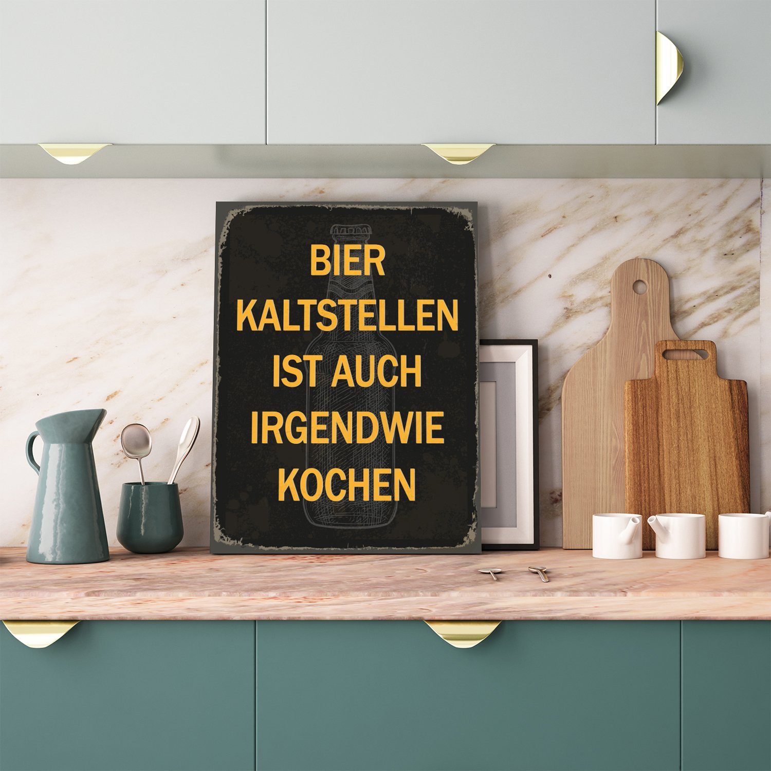 Metallbild Bier kaltstellen Spruch Stahlschild Blechschild