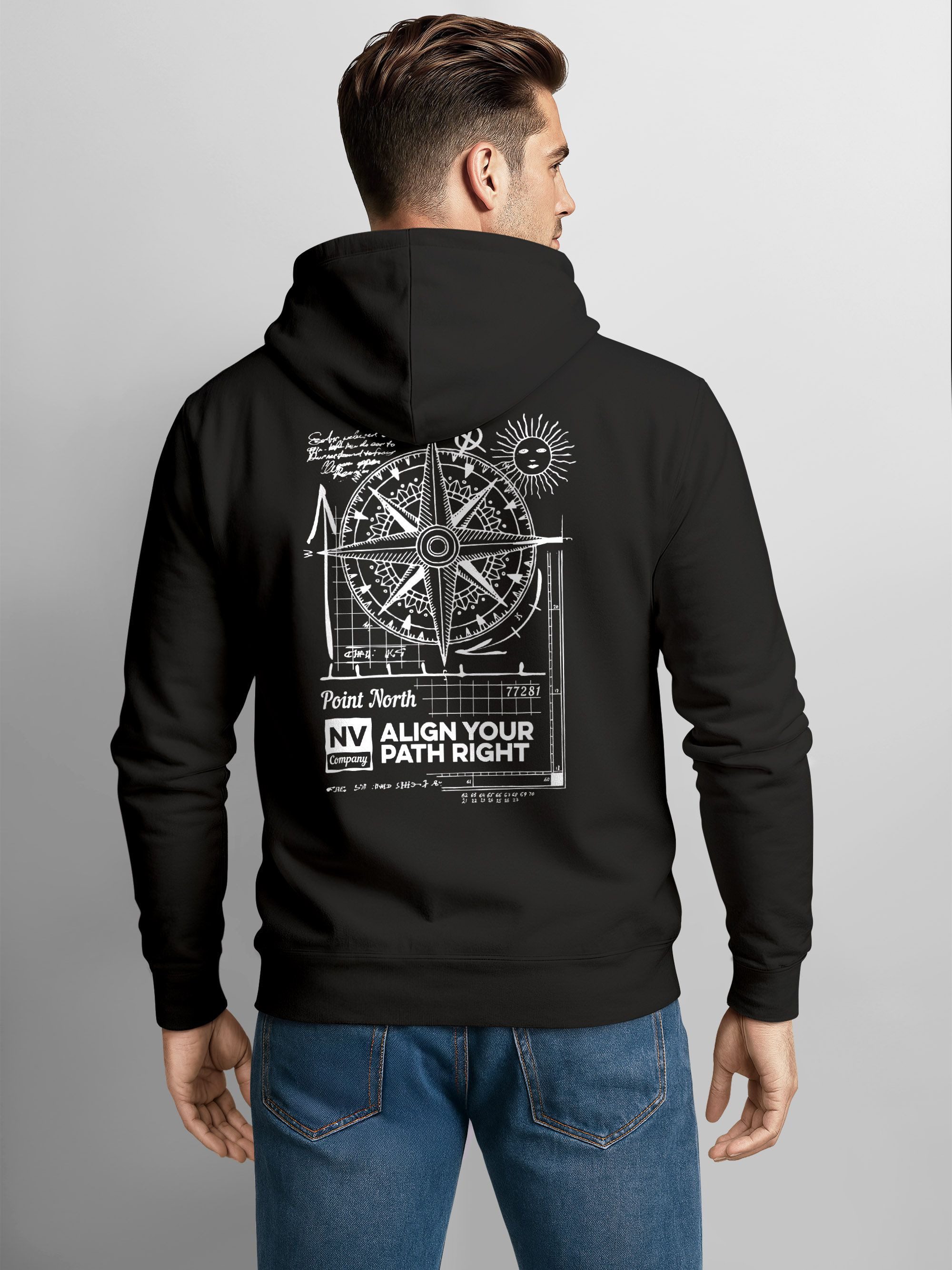 Sweatjacke Herren Sweatjacke Backprint Kompass Zipjacke Zip-Hoodie Männer