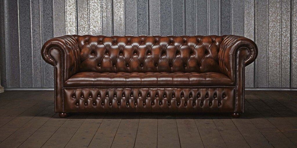 JVmoebel Chesterfield-Sofa Chesterfield Couch Polster Sofa Klassischer 3 Sitzer 100% Leder Sofort, 1 Teile, Made in Europa