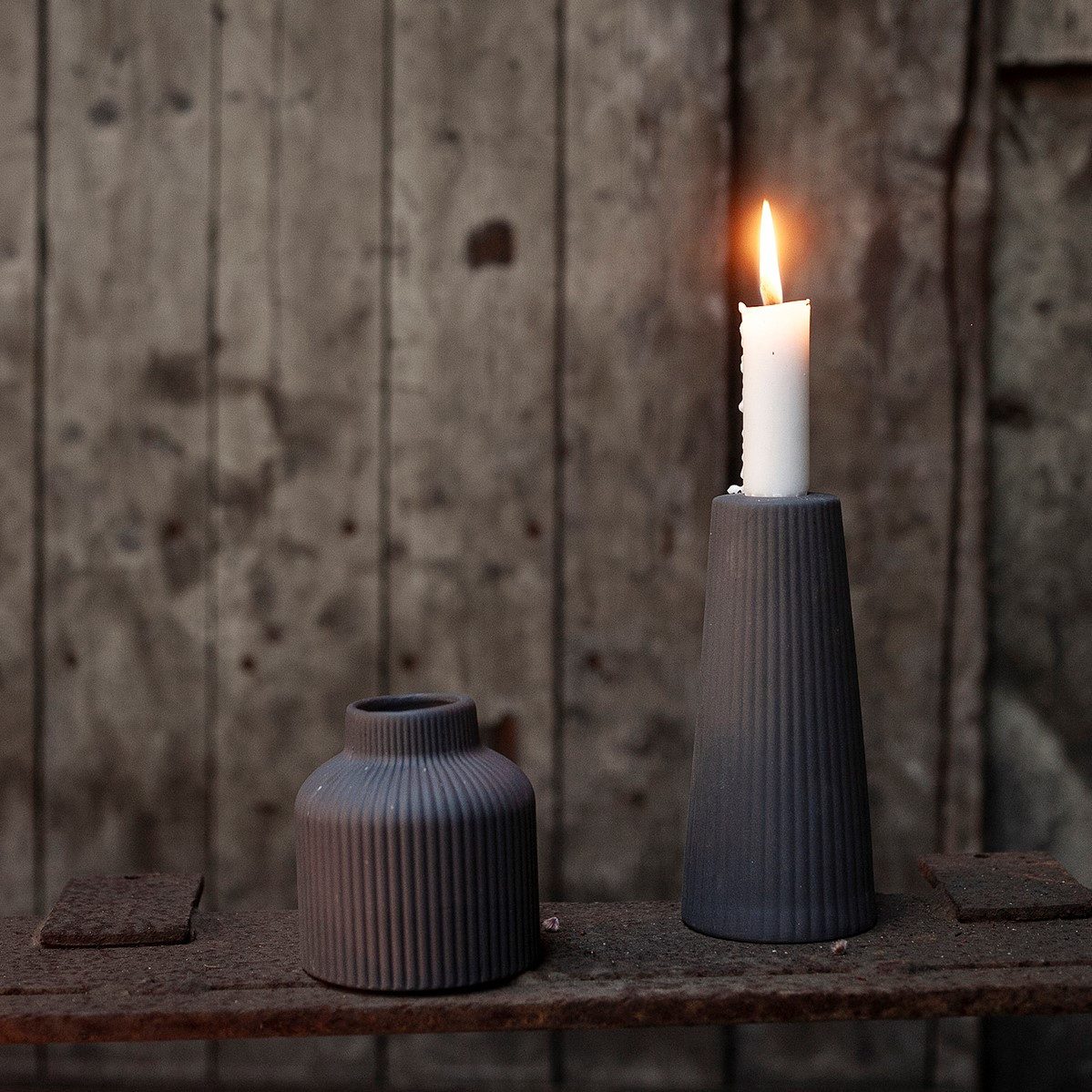 Storefactory Scandinavia Kerzenständer Kerzenhalter LINGHED S Keramik dunkelgrau, Ø 6x15cm