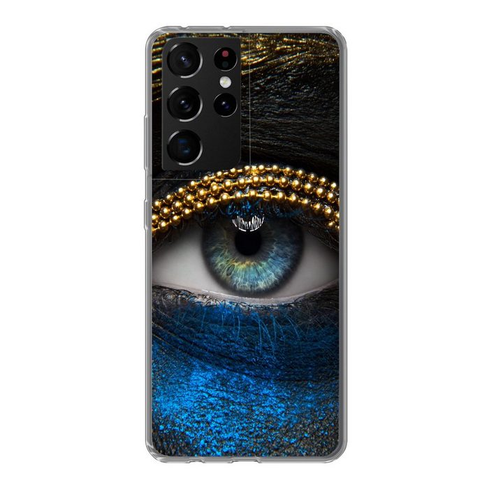 MuchoWow Handyhülle Frau - Augen - Make-up - Luxus - Gold Phone Case Handyhülle Samsung Galaxy S21 Ultra Silikon Schutzhülle