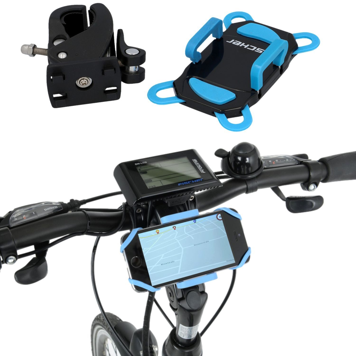 FISCHER Fahrrad Smartphone-Halterung Universal Fahrradhalterung Lenker-Halter, (bis 6.7 Zoll, Universell für Smartphone iPhone 4" bis 6,7" auch eBike eScooter)