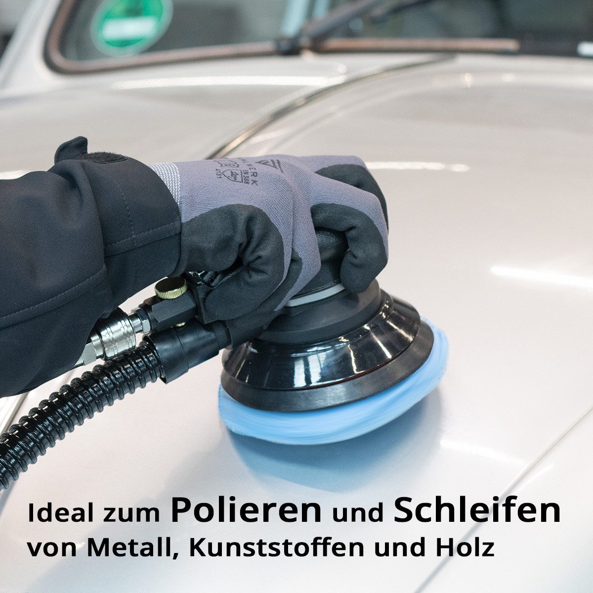 STAHLWERK Druckluft-Exzenterschleifer Druckluft Exzenterschleifer DES-125 ST Druckluftschleifer 125mm, max. 11000 U/min, 11000 U/min, (4 tlg), zum Polieren und Schleifen von Metall, Kunststoff und Holz
