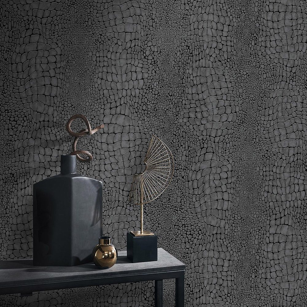 Erismann Vliestapete Kroko Optik Tiermuster Anthrazit Schwarz Glanz 10529-15