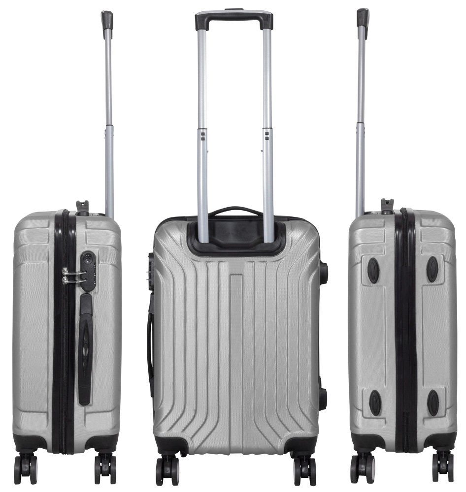 7 robust Rollen, Trolley), und Zwillingsrollen, Hartschale, leicht Zahlenschloss, tlg., (3 4 Palma, Farben, Trendyshop365 Kofferset silber