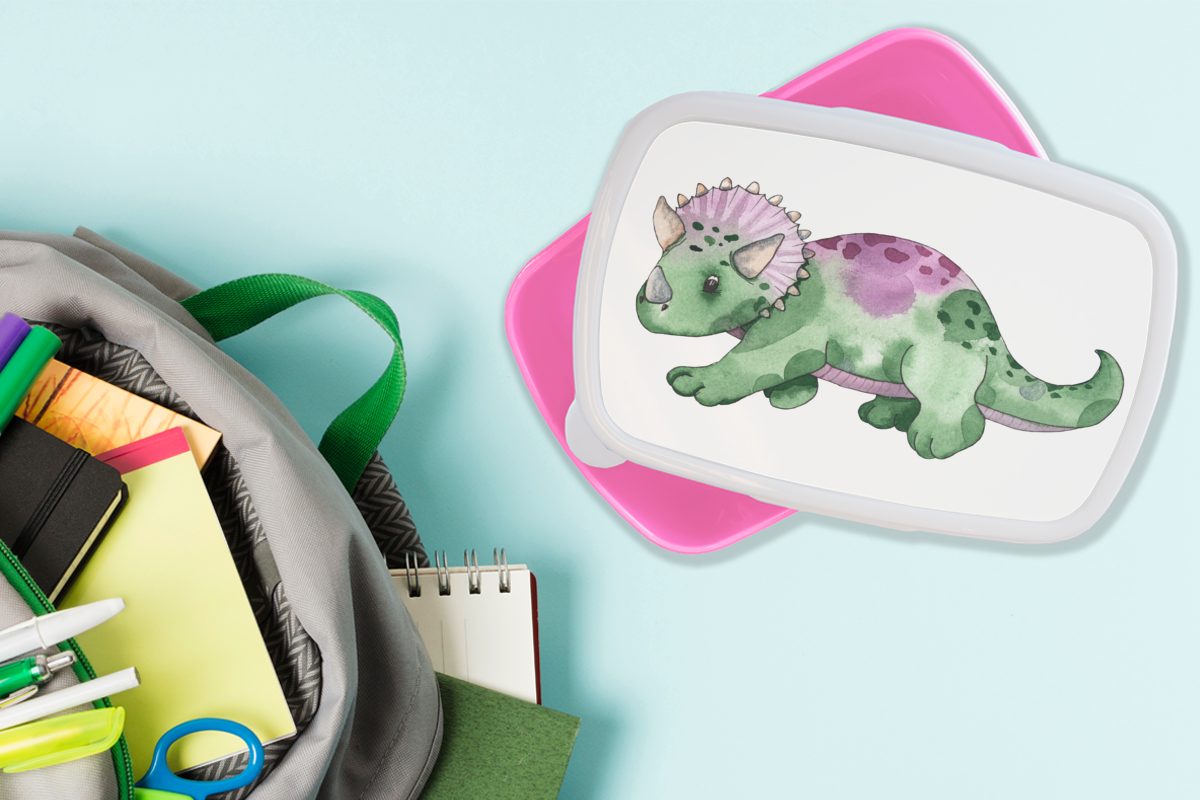 Kinderzimmer Snackbox, (2-tlg), - Lunchbox - MuchoWow Jungen Mädchen, - Mädchen Kunststoff Grün Brotbox - - für Brotdose Kinder, rosa Kunststoff, Dinosaurier Erwachsene, Kinder,