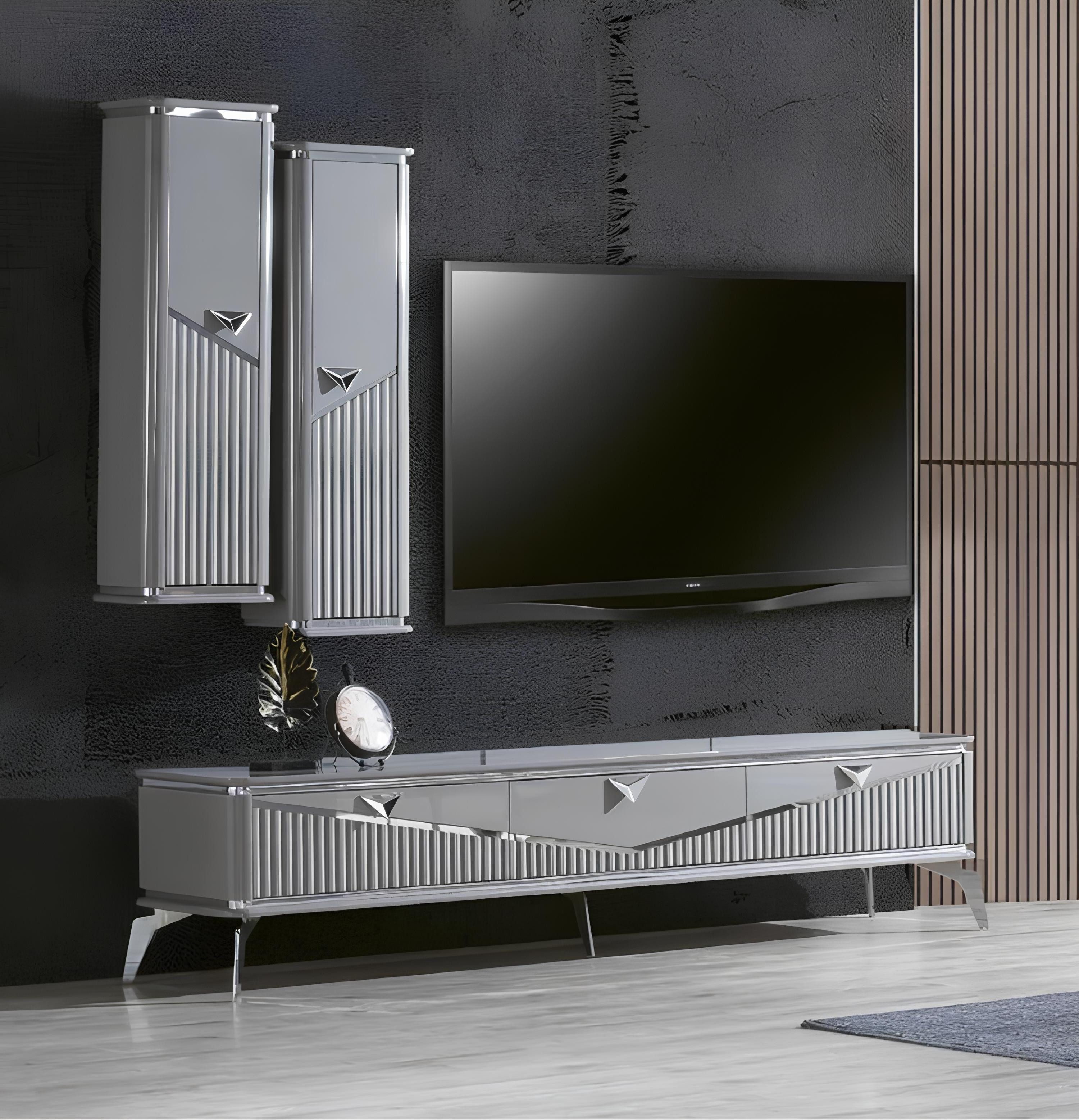 Xlmoebel TV-Schrank rtv Sideboard in grauem Hochglanz mit Wandmontage und Stauraum (1-St., TV-Ständer + Wandregal) Hergestellt in Europa