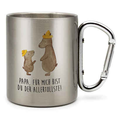 Mr. & Mrs. Panda Tasse Bären mit Hut - Transparent - Geschenk, Karabiner, Vatertag, Camping, Edelstahl