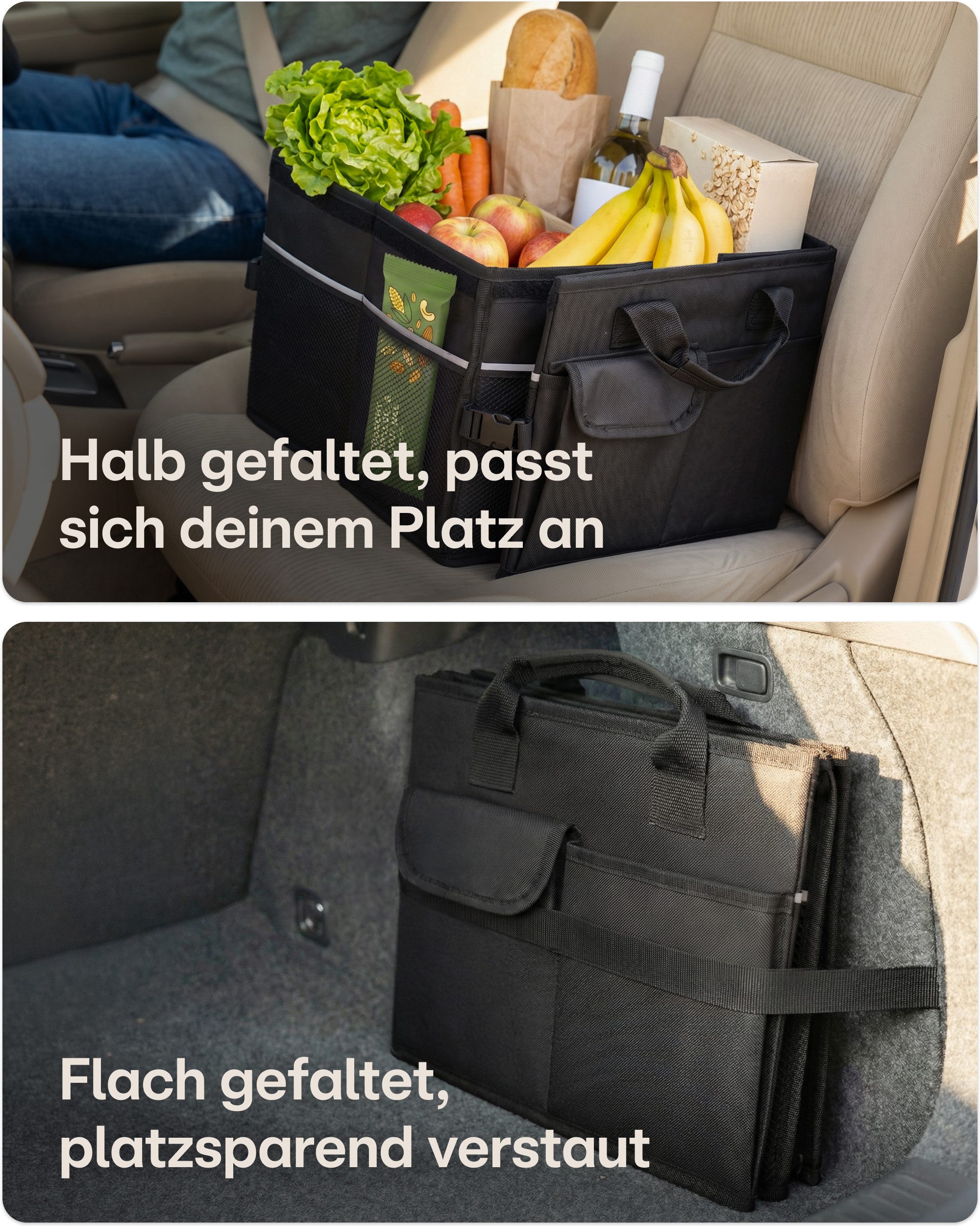 Praknu Kofferraummatte Auto Kofferraum Organizer Faltbar mit Deckel – 3 Fächer mit 11 Taschen (1 St), Mit Deckel, Faltbar, 3 Fächer, Rutschfester Boden, Reflekt – Bild 5 von 5