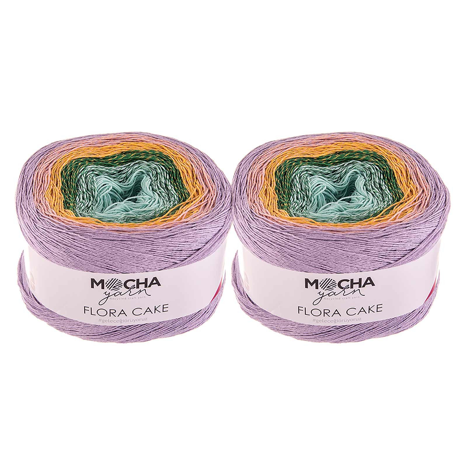 mochayarn 2 x 250g Farbverlaufsgarn Flora Cake Häkelwolle, 900 m, FLO28 mint-grün-gelb-flieder