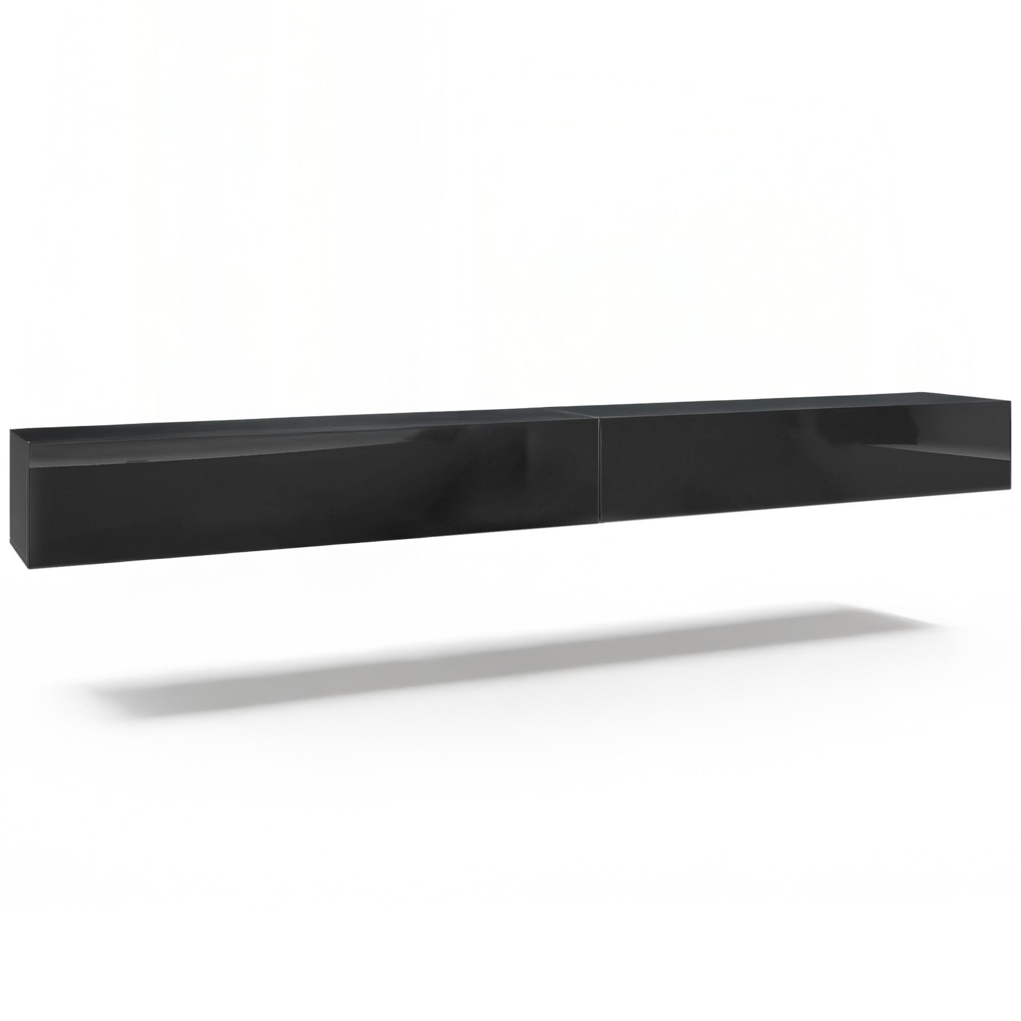 InnoFurn Lowboard Lia hängendes Tv-Board (hängender Fernsehschrank, Schwarz matt/Schwarz Hochglanz (38,5 x 330 x 30 cm), hängendes Tv-Board, Moderner Fernsehschrank 330 cm lang 2er Set