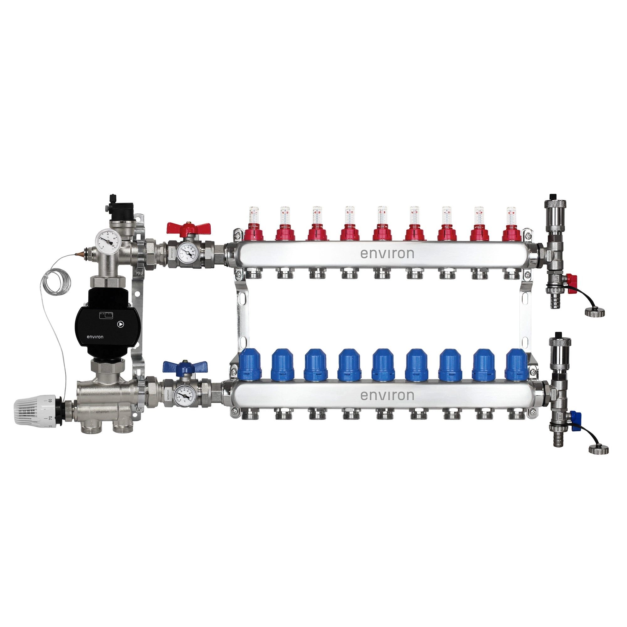 ganz24 Fußbodenheizung Festwertregelsetmit EcoStar 25/6 Pumpe. Heizkreisverteiler und Zubehör, (Set mit Heizkreisverteiler und Pumpe), Kompakte Bauweise