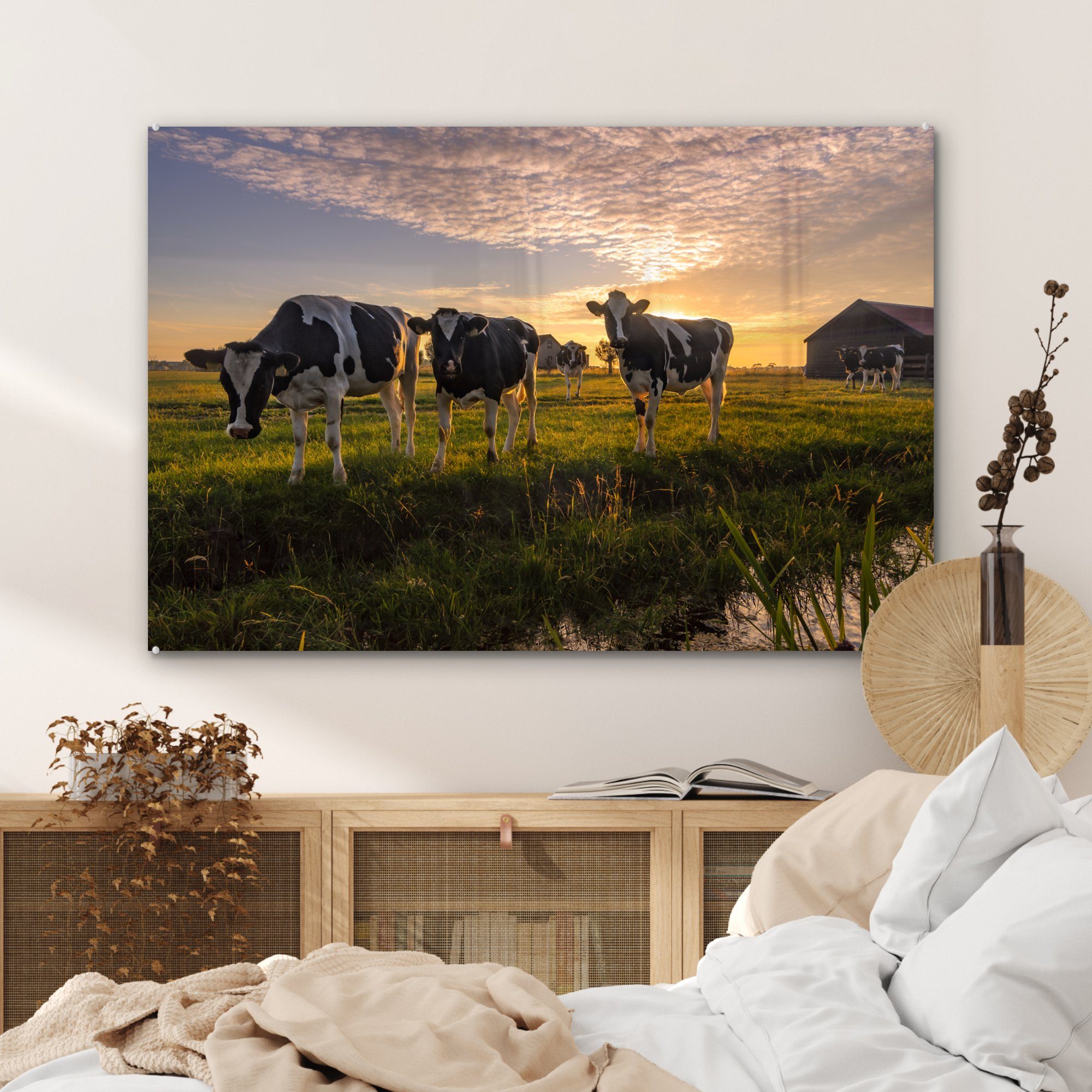 (1 Schlafzimmer - - MuchoWow Wiese, Acrylglasbild St), & Tier Wohnzimmer Kuh Acrylglasbilder