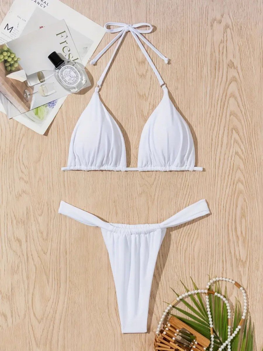 Elegant Love Triangel-Bikini Damen Bikini-Set mit Neckholder und V-Ausschnitt – Bademode Sommer (Set, 2-St., mit Bikini-Top & Bikinihose) Rückenfreier Badeanzug mit hoch geschnittenem Tanga für Strand & Pool