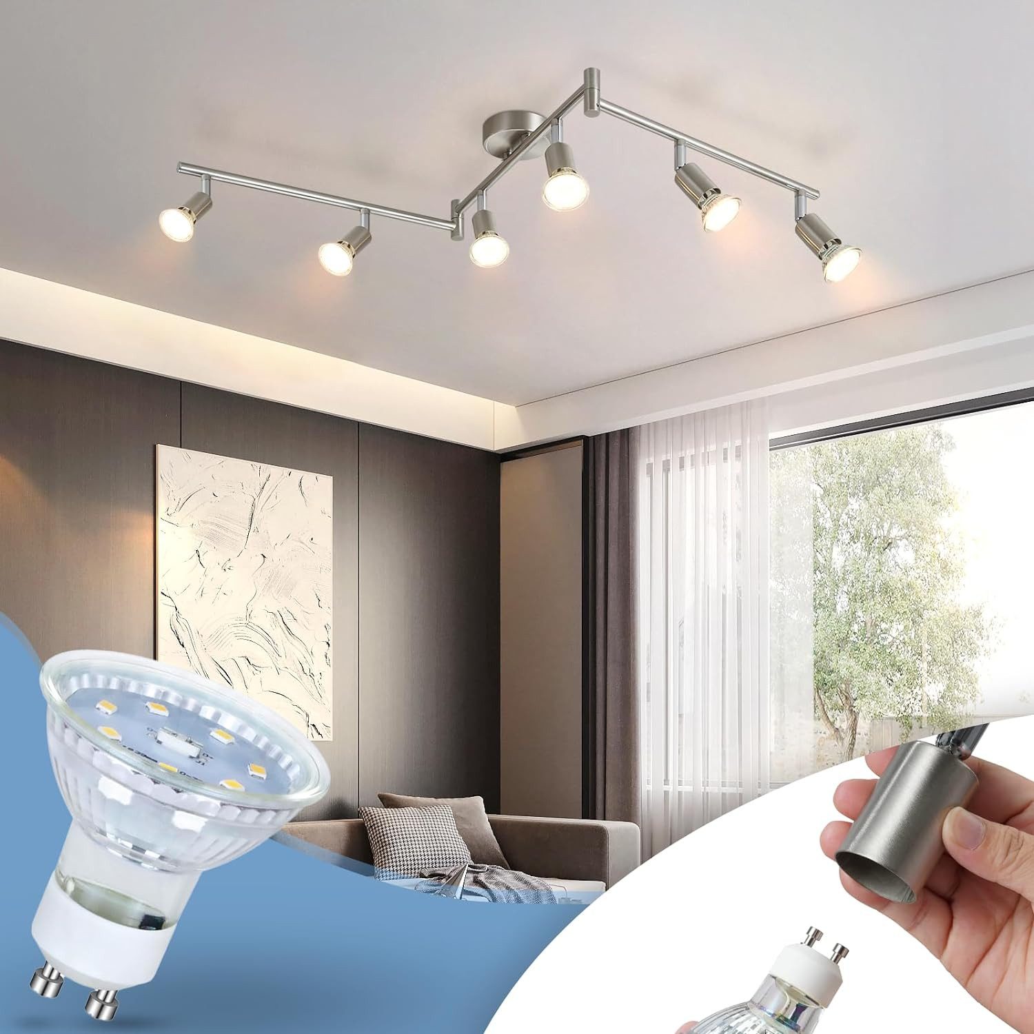 Nettlife Deckenstrahler 1/2/3/4/6 Flammig Schwarz GU10 Deckenspot Metall Modern, Schwenkbar 350°, LED wechselbar
