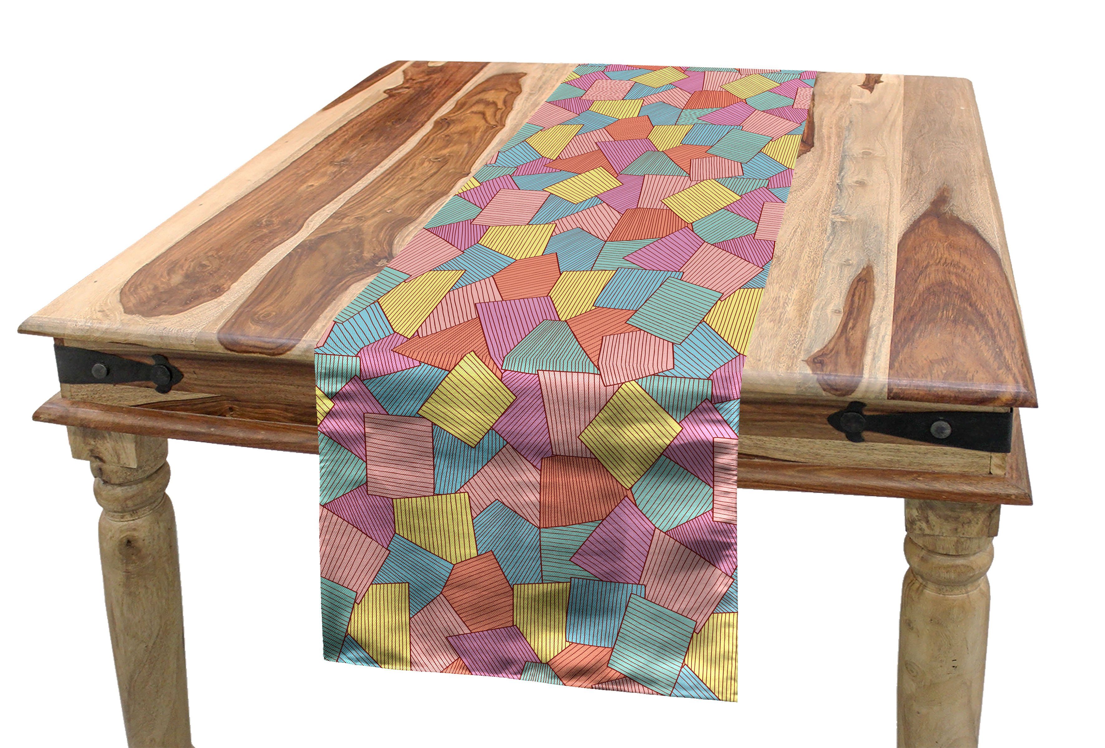 Fliesen-Muster-Streifen Tischläufer Esszimmer Rechteckiger Geometrisch Dekorativer Küche Tischläufer, Abakuhaus