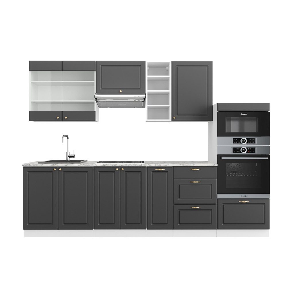Vicco Küchenzeile Fame-Line, Anthrazit-Gold/Weiß, 280 cm, günstig online kaufen