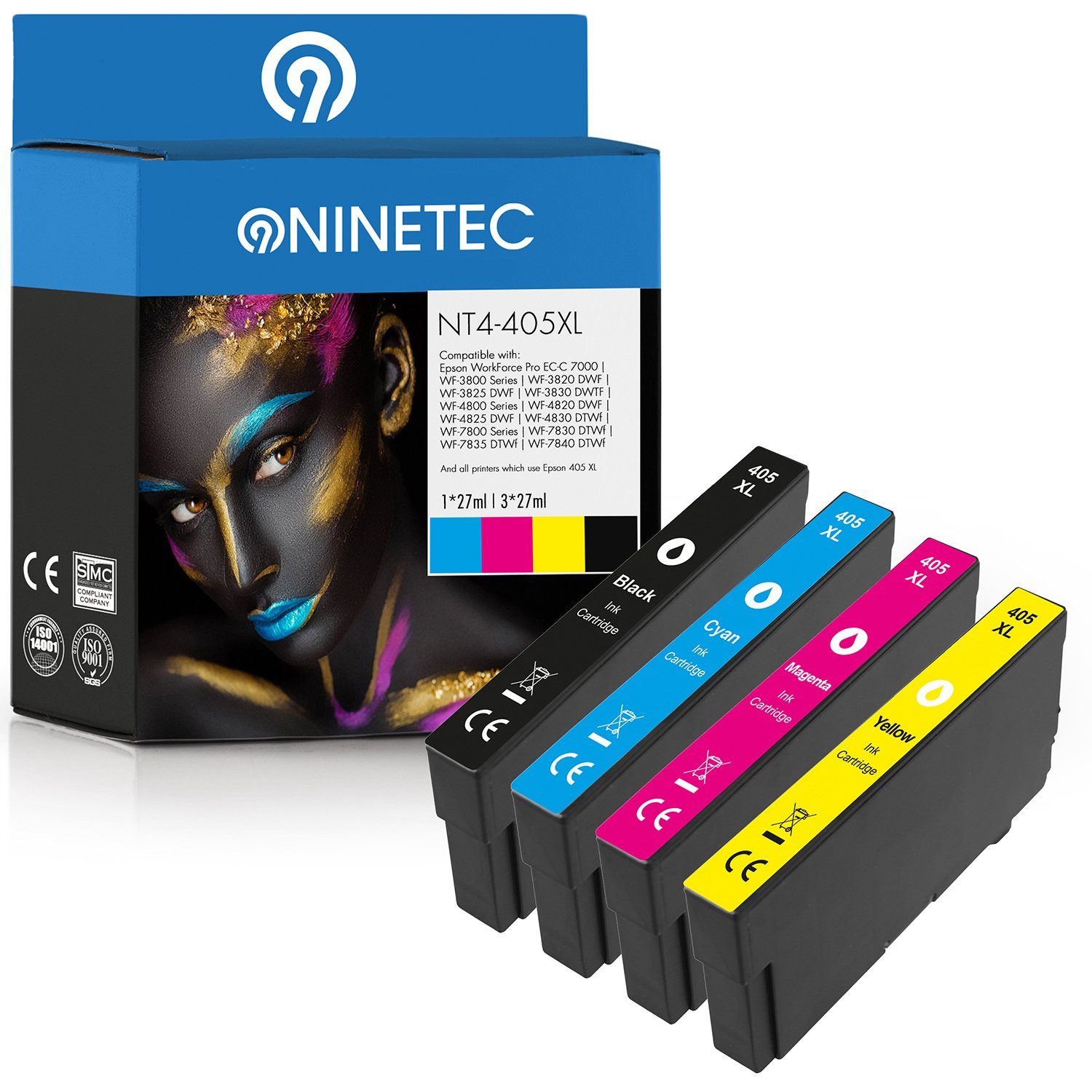 NINETEC 4er Set ersetzt Epson 405XL Tintenpatrone