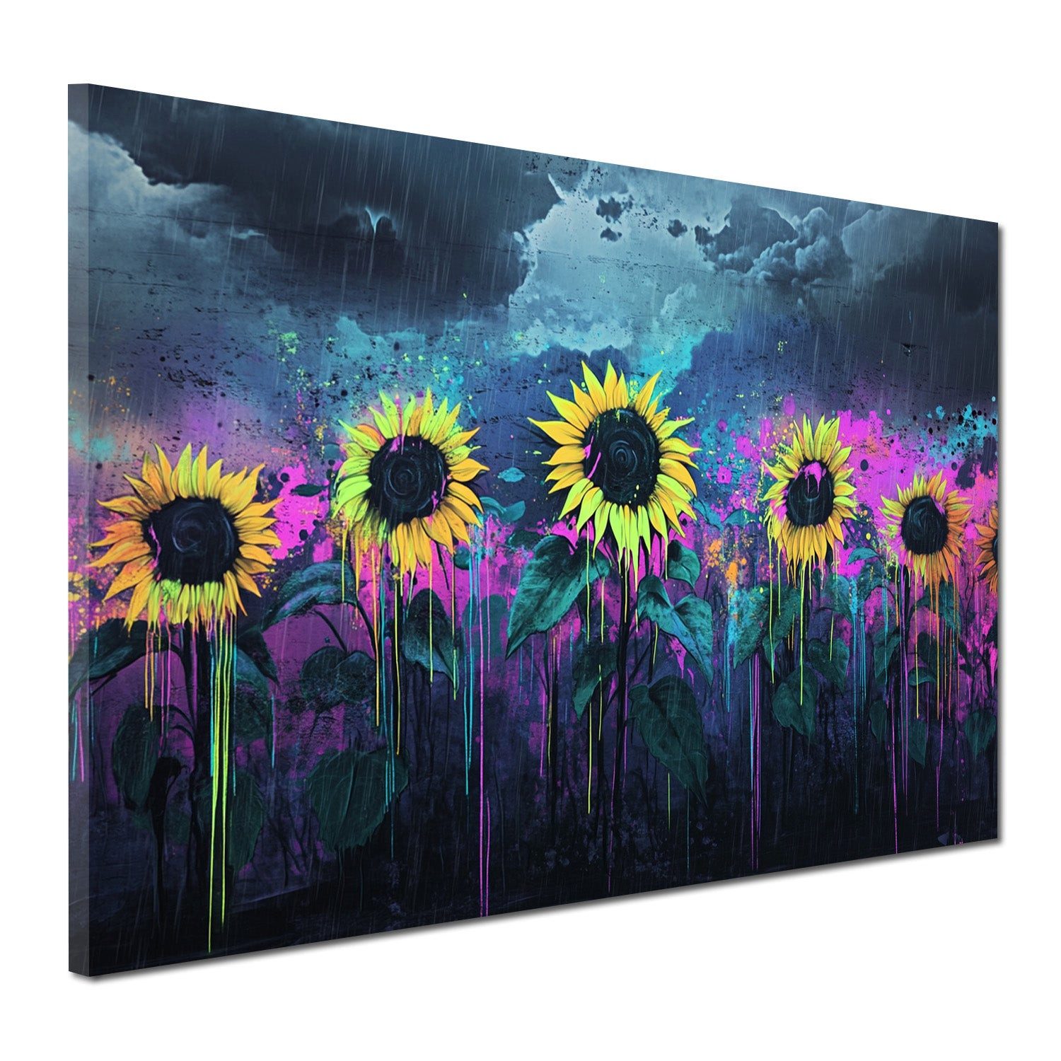 Artedinoi Leinwandbild Pop Art Sonnenblumen Regen Farben Wandbild Leinwandbild Kunstdruck Wan, Sonnenblumen im Regen