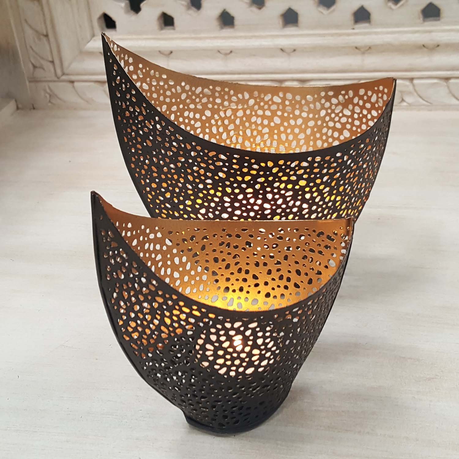 Casa Moro Teelichthalter Windlicht Kanja 2er Set innen Gold außen Schwarz W günstig online kaufen