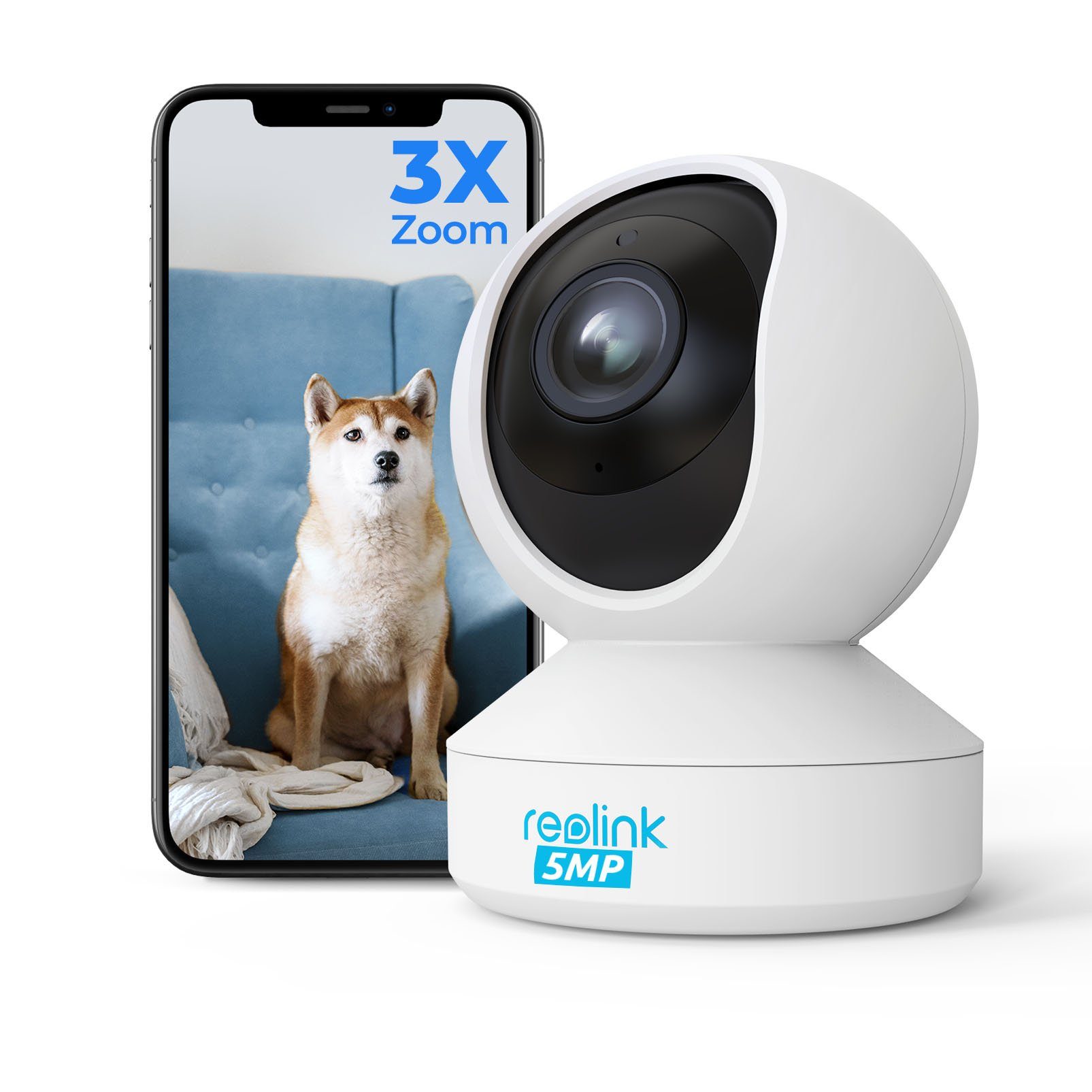 Reolink E1-Zoom 5MP PTZ WLAN IP Überwachungskamera (Innenbereich, 3X Optischem Zoom, 2,4/5,0 GHz WiFi, 12m IR-Nachtsicht, 2-Wege-Audio)