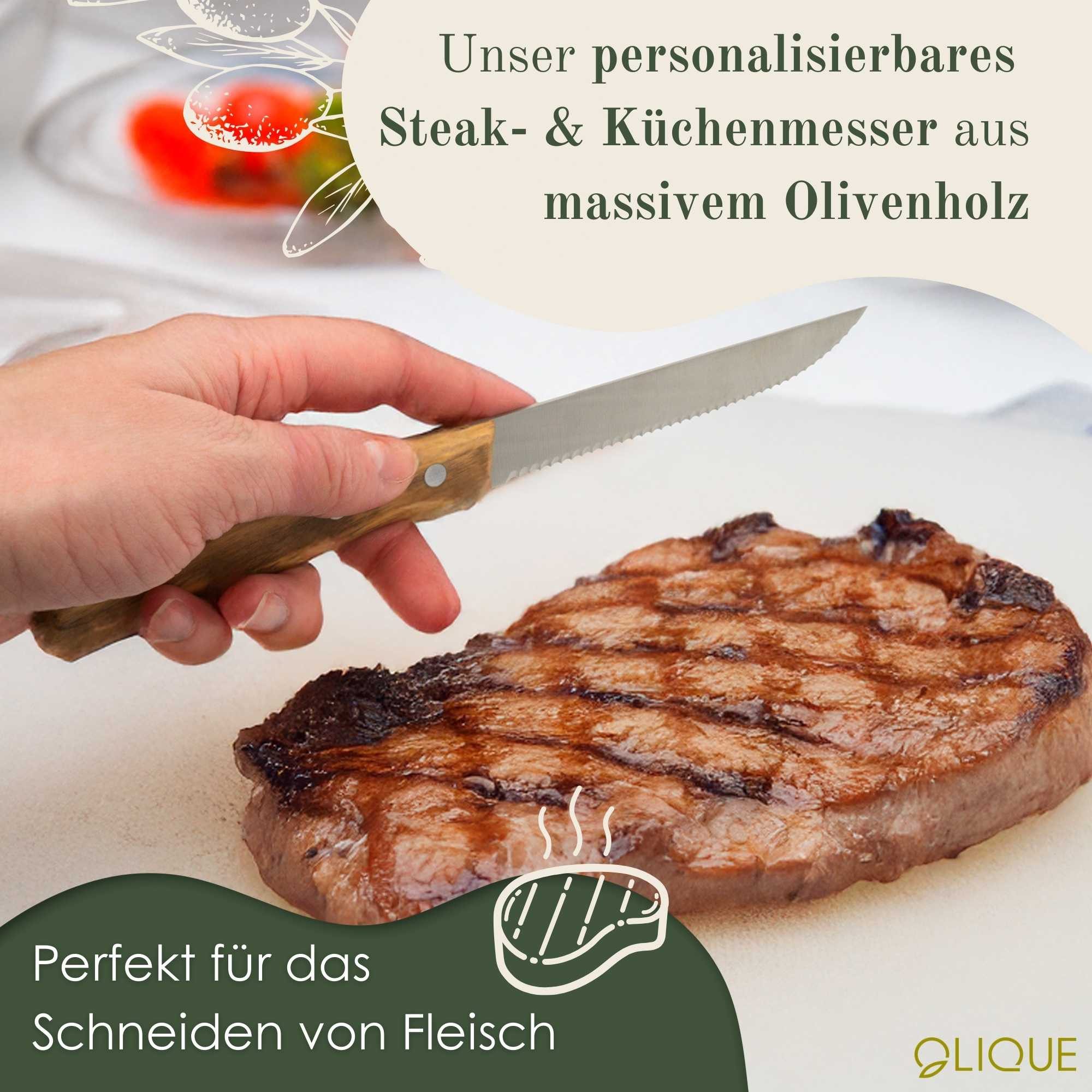 OLIQUE Steakmesser mit Olivenholzgriff – Superscharf mit Wellenschliff