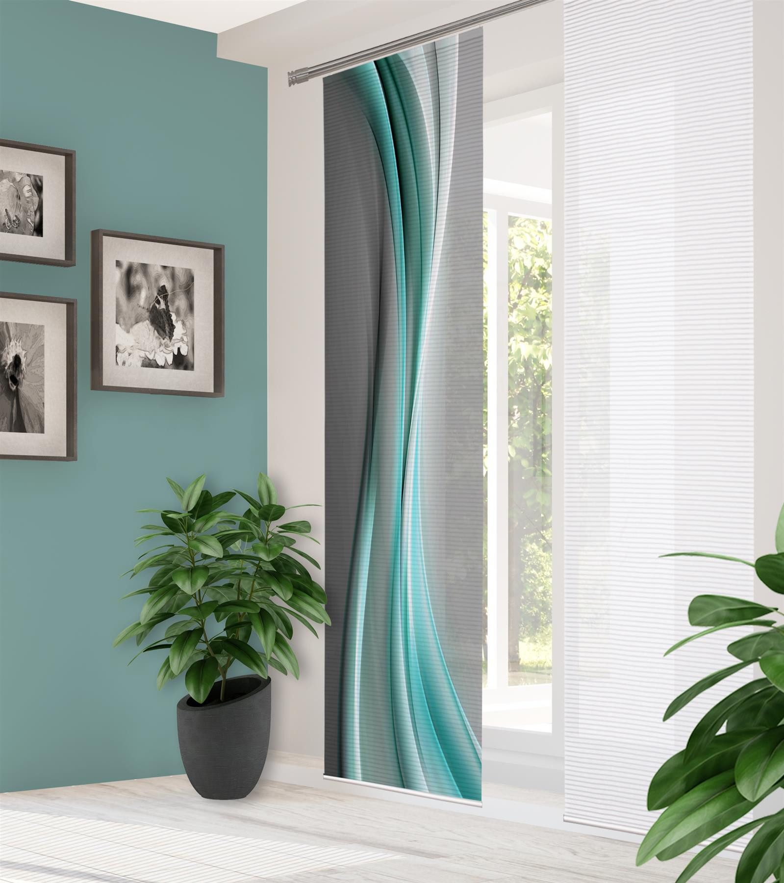 HOME in green Schiebegardine Home In Green Schiebevorhang Bambusoptik Recycelt Digitaldruck Elania (1 St), Kunstfaser, 1x Schiebewand inkl. Paneelwagen und Klemmleiste Mint