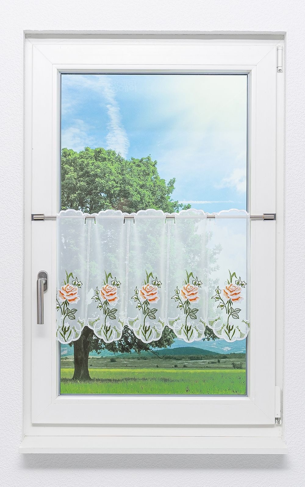 Plauener Spitze® Scheibengardine Rosenglück (1 St), transparent, HxB 40x48.9cm