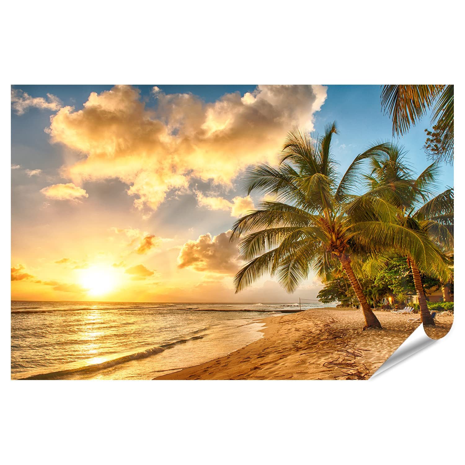 islandburner Poster Schöner Sonnenuntergang Meer Palmen Am Weißen Strand Insel Barbados