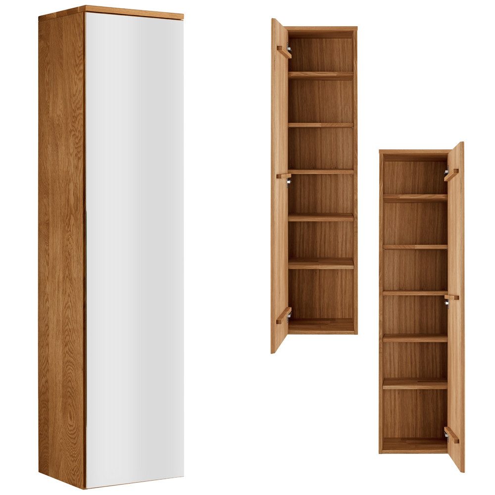 Lomadox Garderobenschrank SALACH-64 Eiche massiv geölt mit Spiegel, B/H/T: ca. 40/165/35 cm