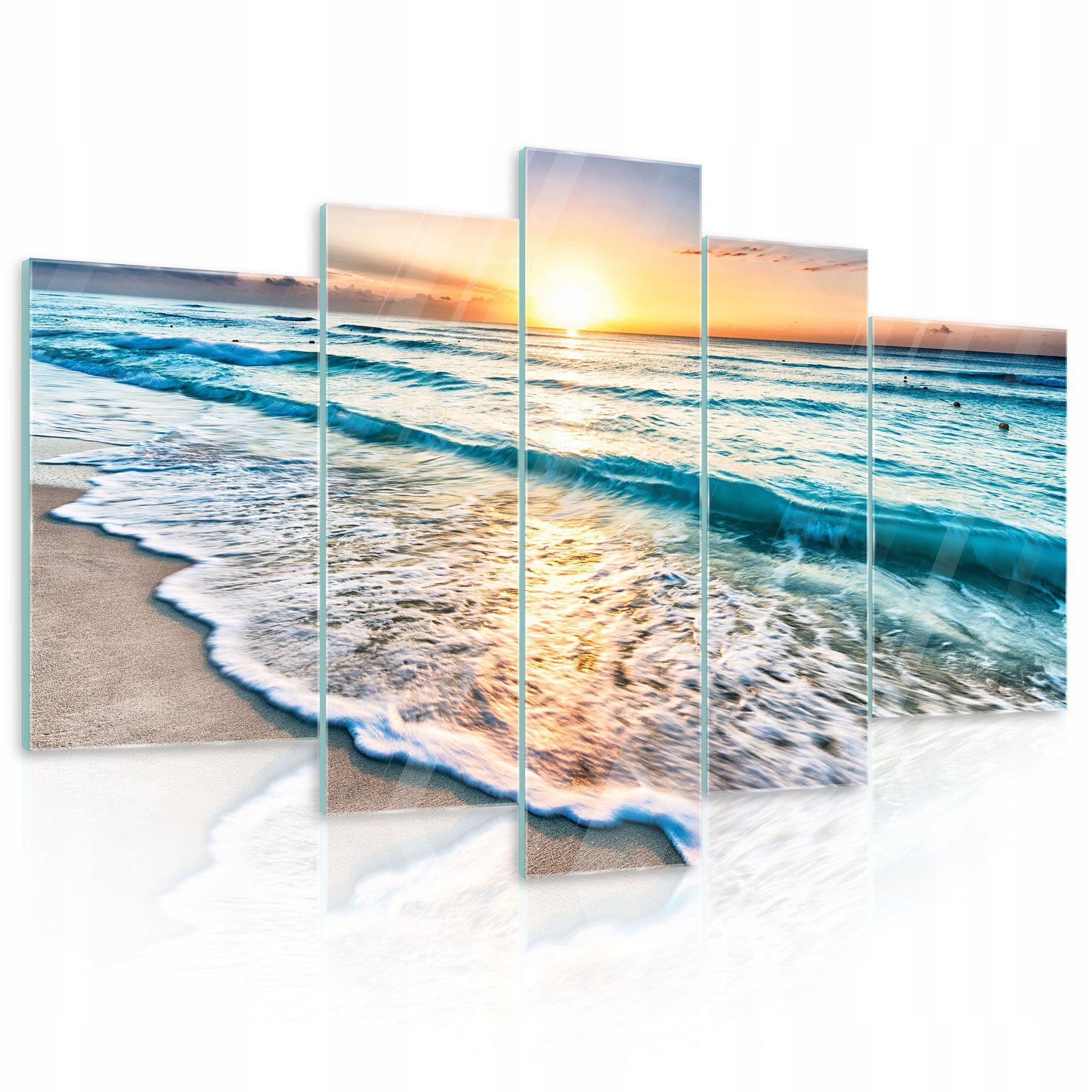 Wallarena Glasbild Strand Meer, Modern Glasbilder teilig), 5 Glasbilder Wandbilder, Premium (Set Schlafzimmer, Auf Glas Bild