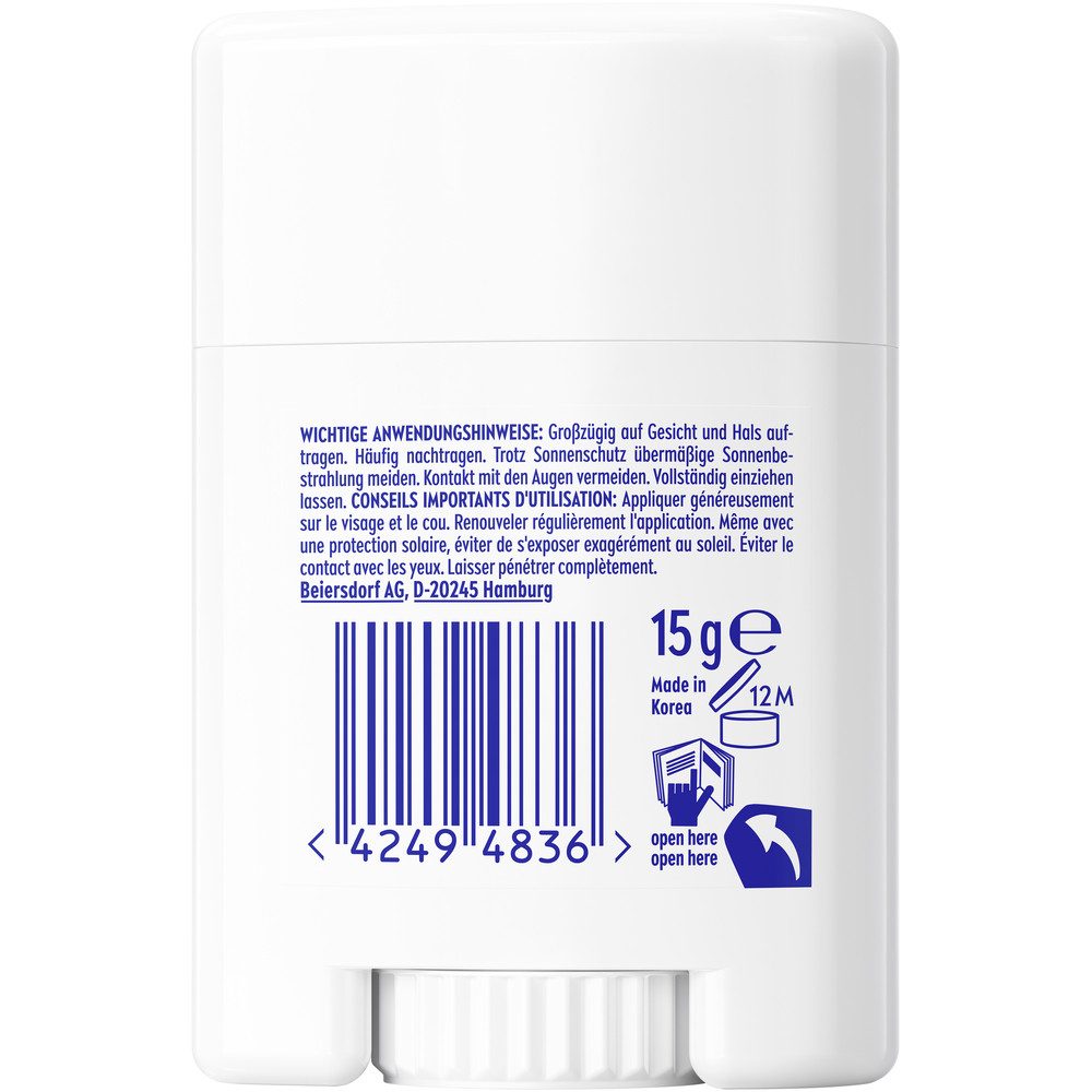 Nivea Sun Sonnenschutzstift Silky UV Stick LSF50+, 1-tlg., für das Gesicht, mit Lichtschutzfaktor 50+, nicht fettende Formel