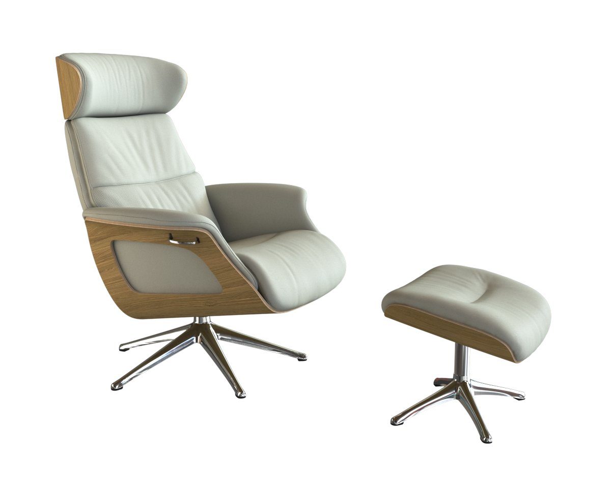 FLEXLUX Relaxsessel Clement Rücken u. Kopfverstellung, ergonomisch, Airchannels, Rücken- & Kopfteilverstellung, Drehbar, Armlehne Eiche, Fuß Alu