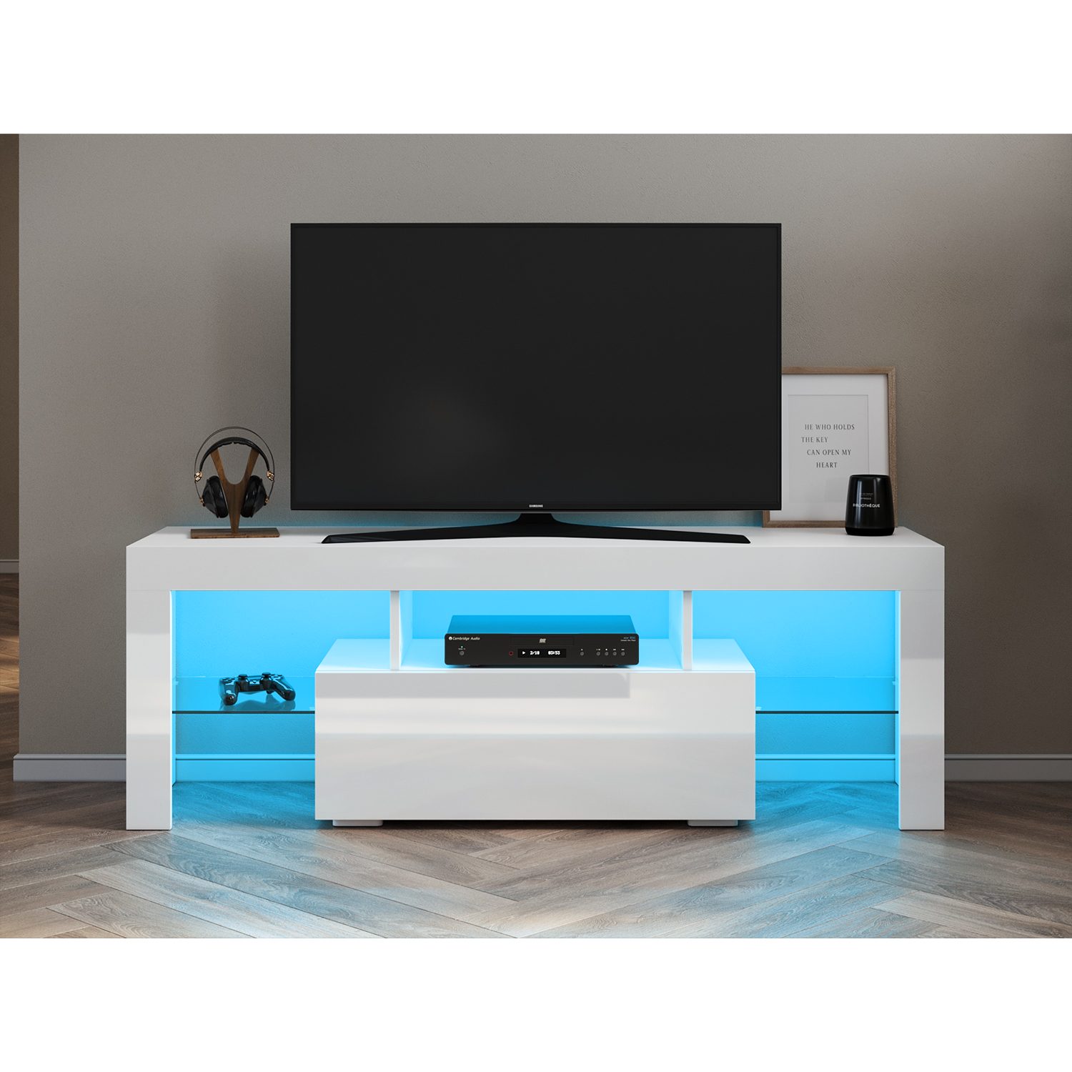 SONNI Lowboard »TV Weiß Hochglanz Schrank mit LED-Beleuchtung mit 12 Led  Farben Beleuchtung, Breite: 120-155 cm« online kaufen | OTTO