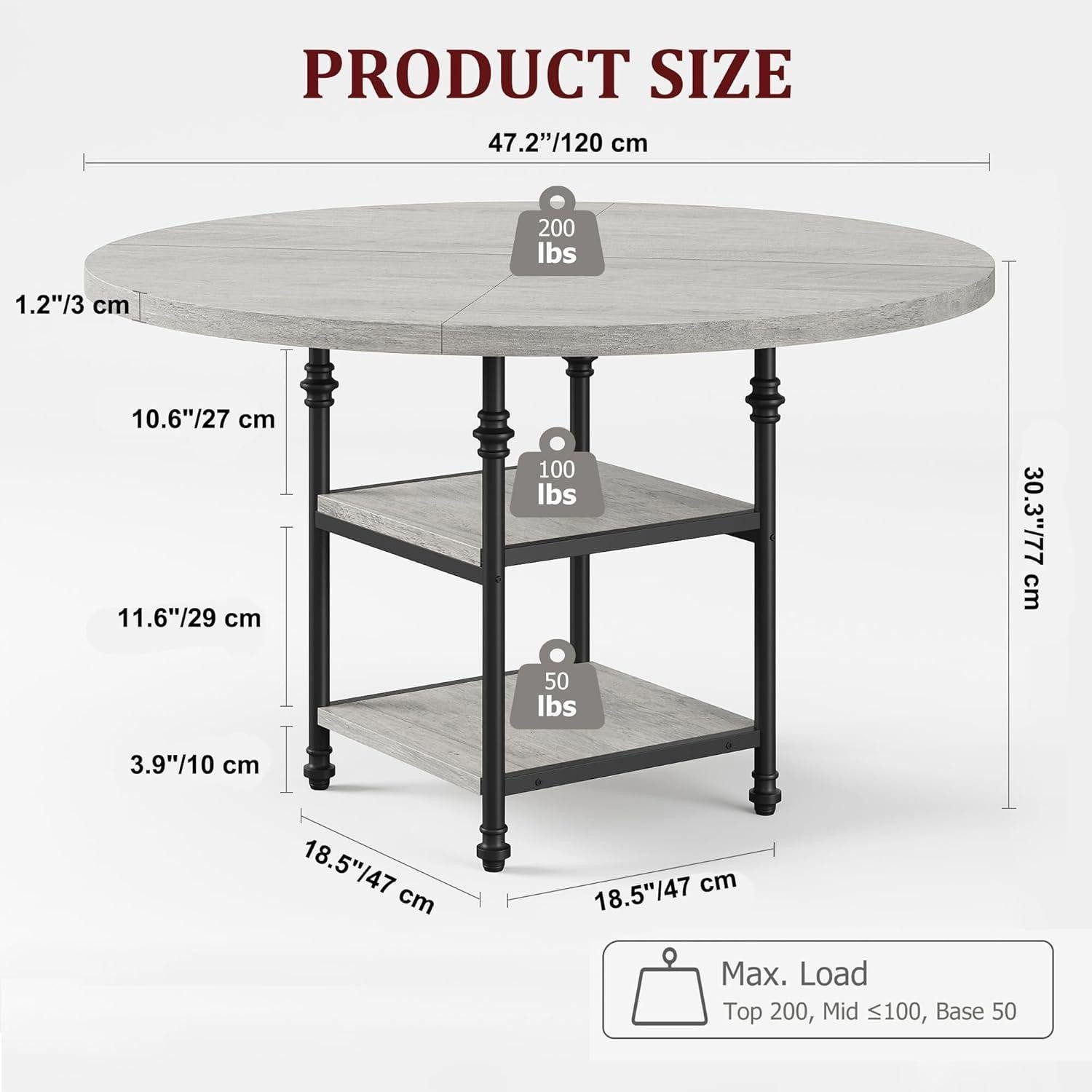 LuxusKollektion Säulen-Esstisch Esstisch rund 120cm 4 6 Personen Stauraum Metall Säulenbeine Grau
