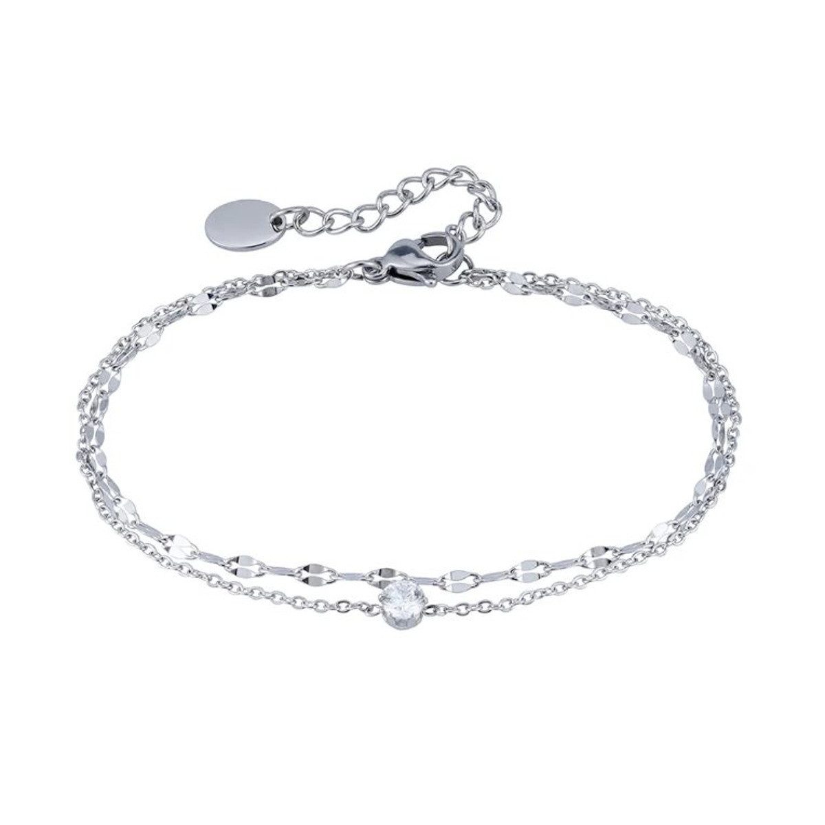 Armband Damen Edelstahl Silber mit Zirkonia zartes Gliederarmband