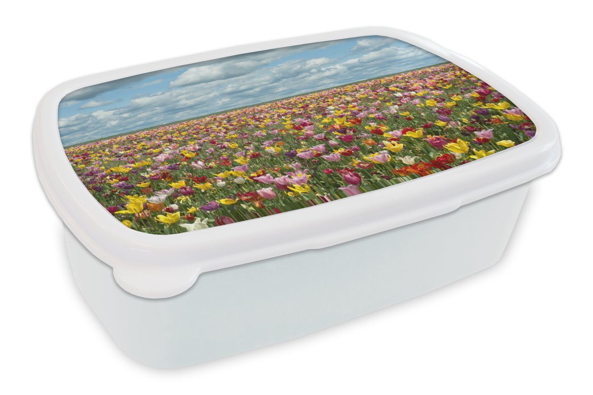 MuchoWow Lunchbox Tulpen - Farben - Wolken, Kunststoff, (2-tlg), Brotbox für Kinder und Erwachsene, Brotdose, für Jungs und Mädchen weiß | Lunchboxen