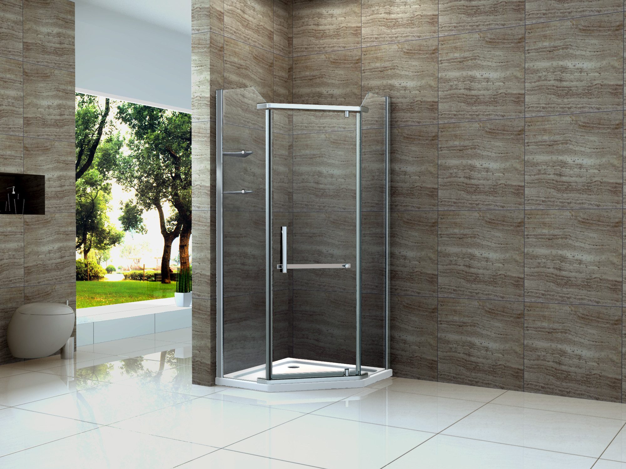 Eckdusche Fünfeck-Duschkabine POLIGO 90 x 90 x 195 cm ohne Duschtasse
