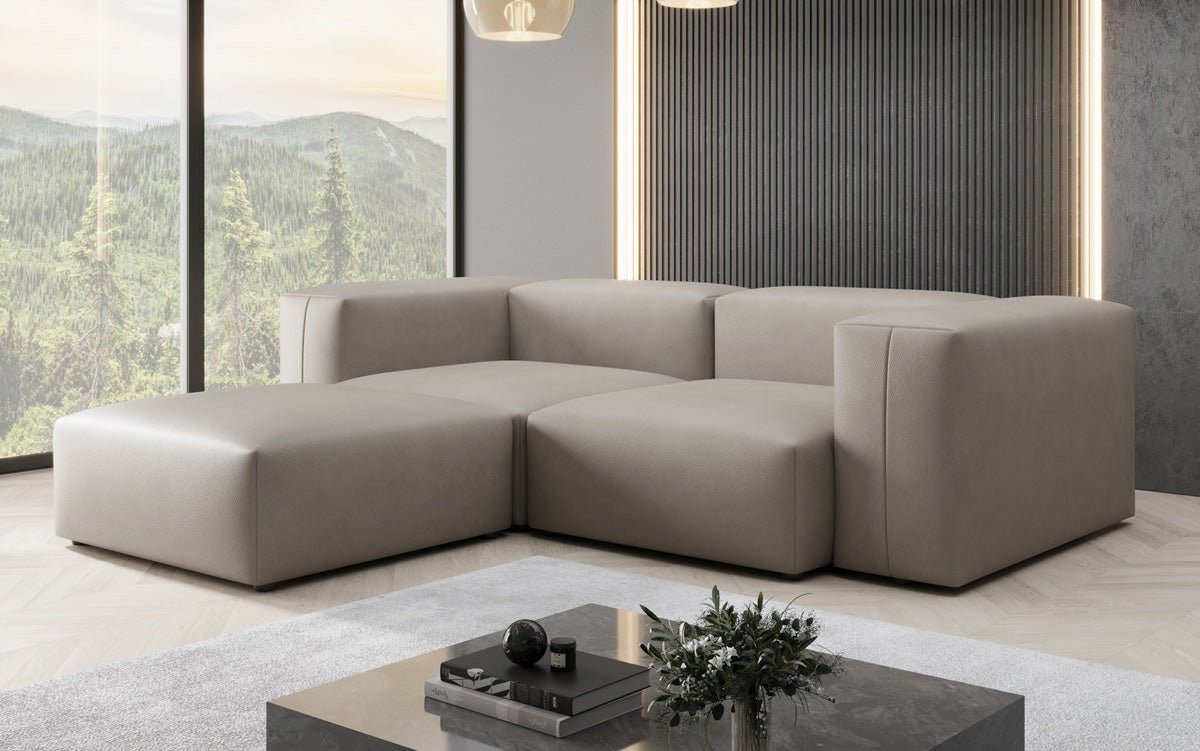 Luxusbetten24 Sofa Designer L Sofa Snug Mini, mit Bezug aus Echtleder