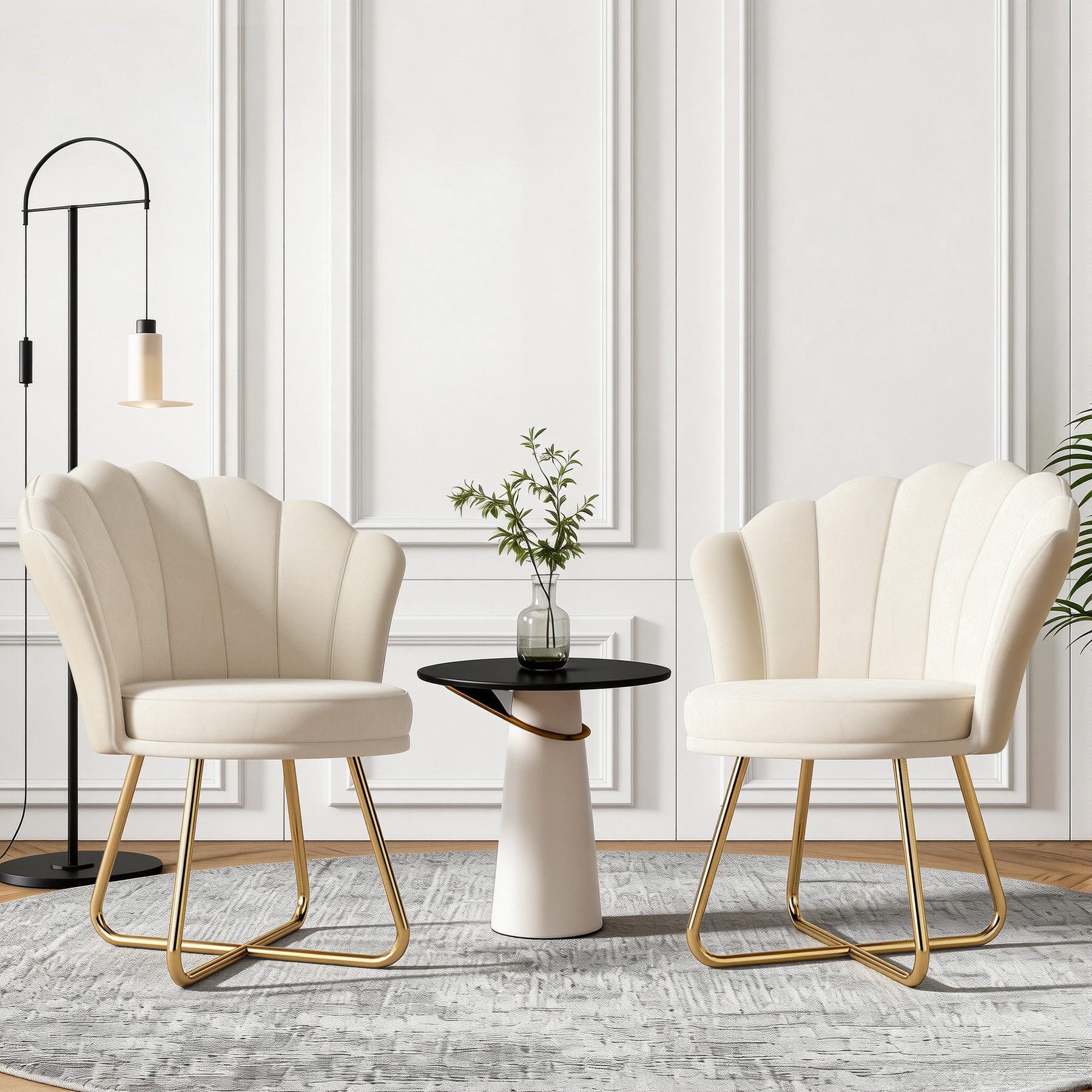 HawthyHome Polsterstuhl Polstersessel mit Blütenblatt-Rückenlehne & Goldene Metallbeine (2 St), ideal für Esszimmer & Schminktisch – Bild 4 von 5