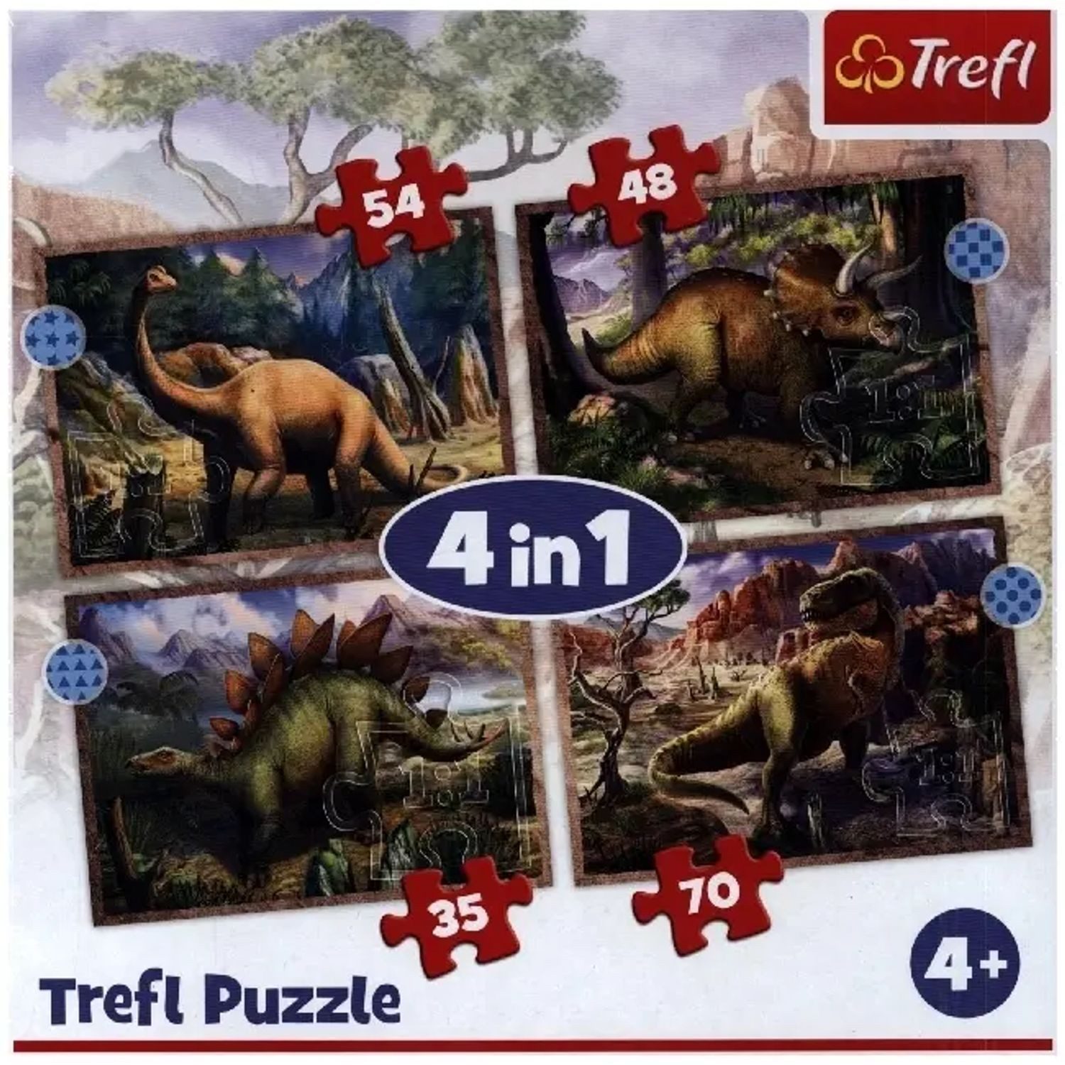 Trefl Puzzle 4 in 1 Puzzle 35, 48, 54, 70 Teile - Dinosaurier (Kinderpuzzle), 70 Puzzleteile