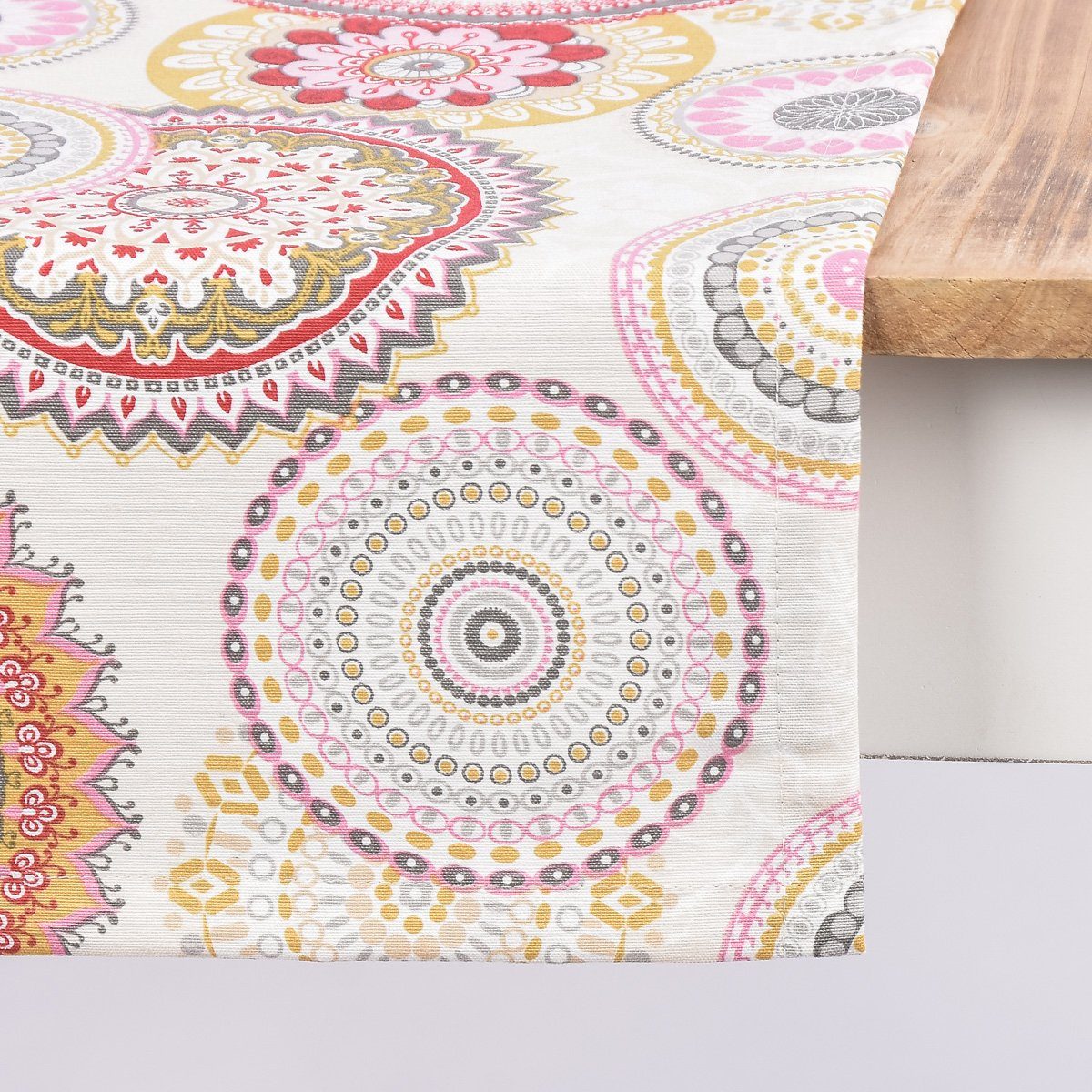 SCHÖNER LEBEN. Tischläufer Schöner Leben Tischläufer Mandala Blumen Muster  beige bunt 40x160cm, handmade