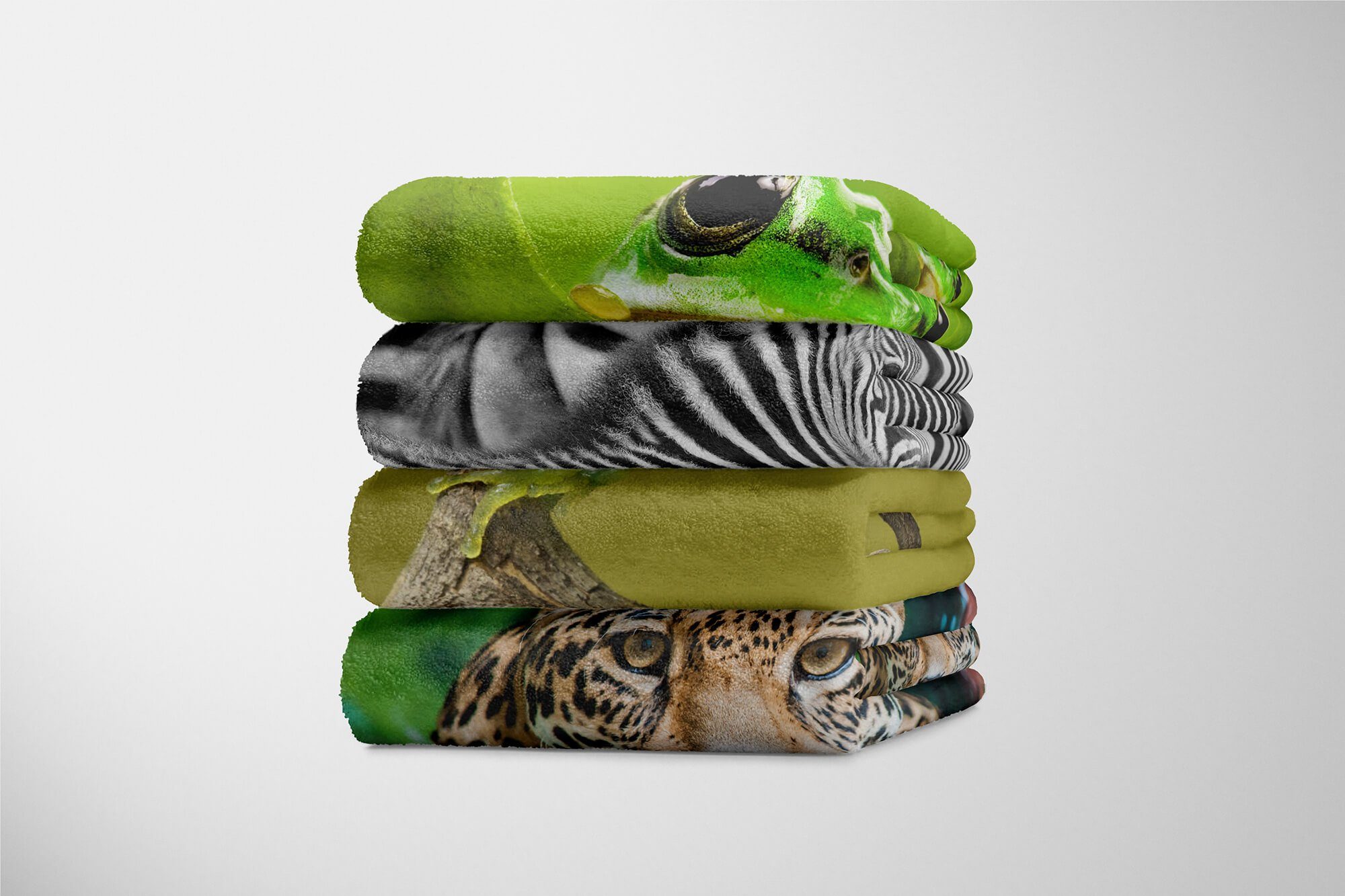 Tiermotiv Handtücher Handtuch Handtuch Art (1-St), Strandhandtuch Frosch Baumwolle-Polyester-Mix Saunatuch mit Kuscheldecke Sinus Grün,