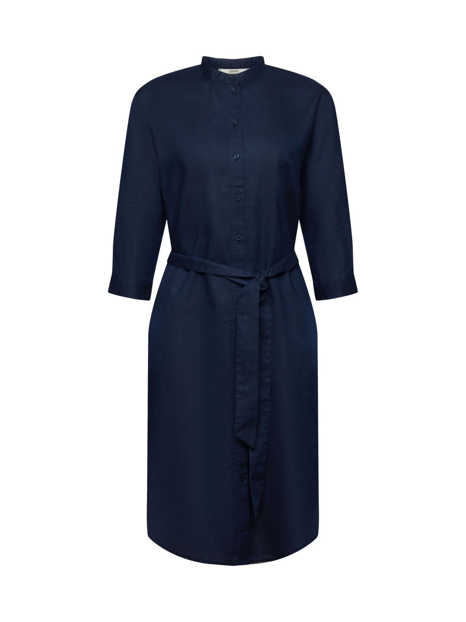 Esprit Midikleid Hemdblusenkleid, Baumwolle-Leinen-Mix NAVY | Sommerkleider