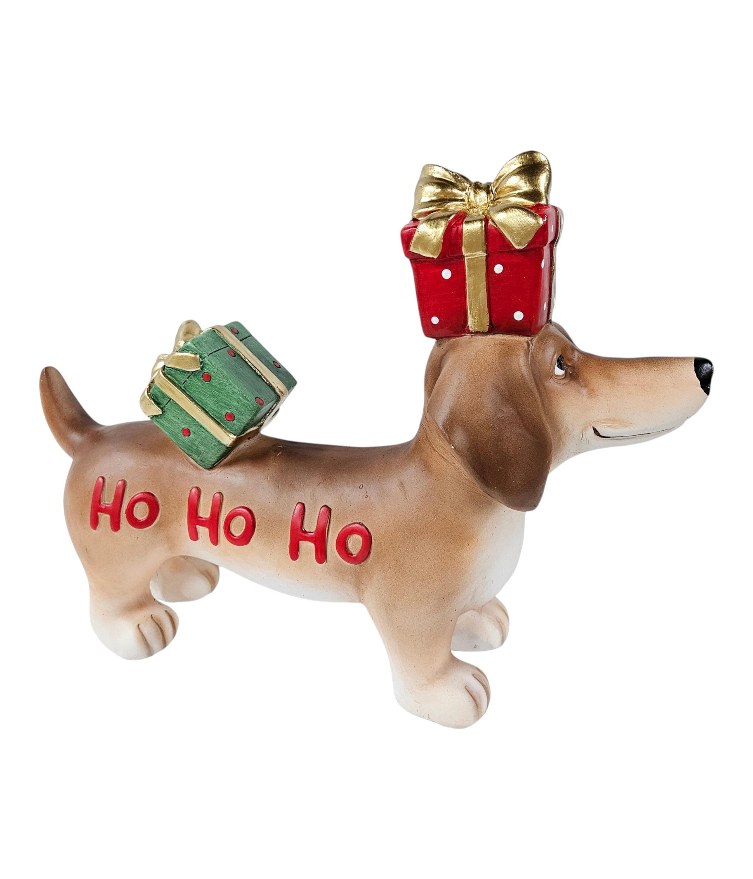 Dehner Weihnachtsfigur Weihnachtliche Dekofigur Dackel, 48.4 x 5.8 x 16.3 cm, braun, verspielte Weihnachtsdekoration
