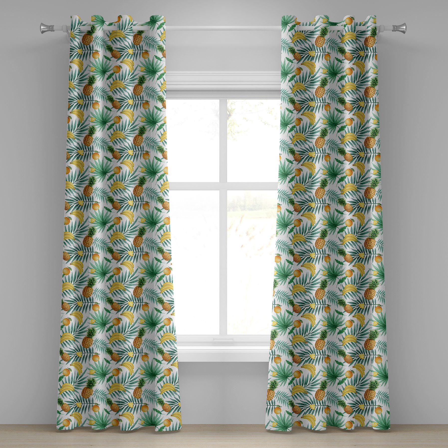 Gardine Dekorative 2-Panel-Fenstervorhänge für Schlafzimmer Wohnzimmer, Abakuhaus, Aquarell Exotische Früchte Blätter