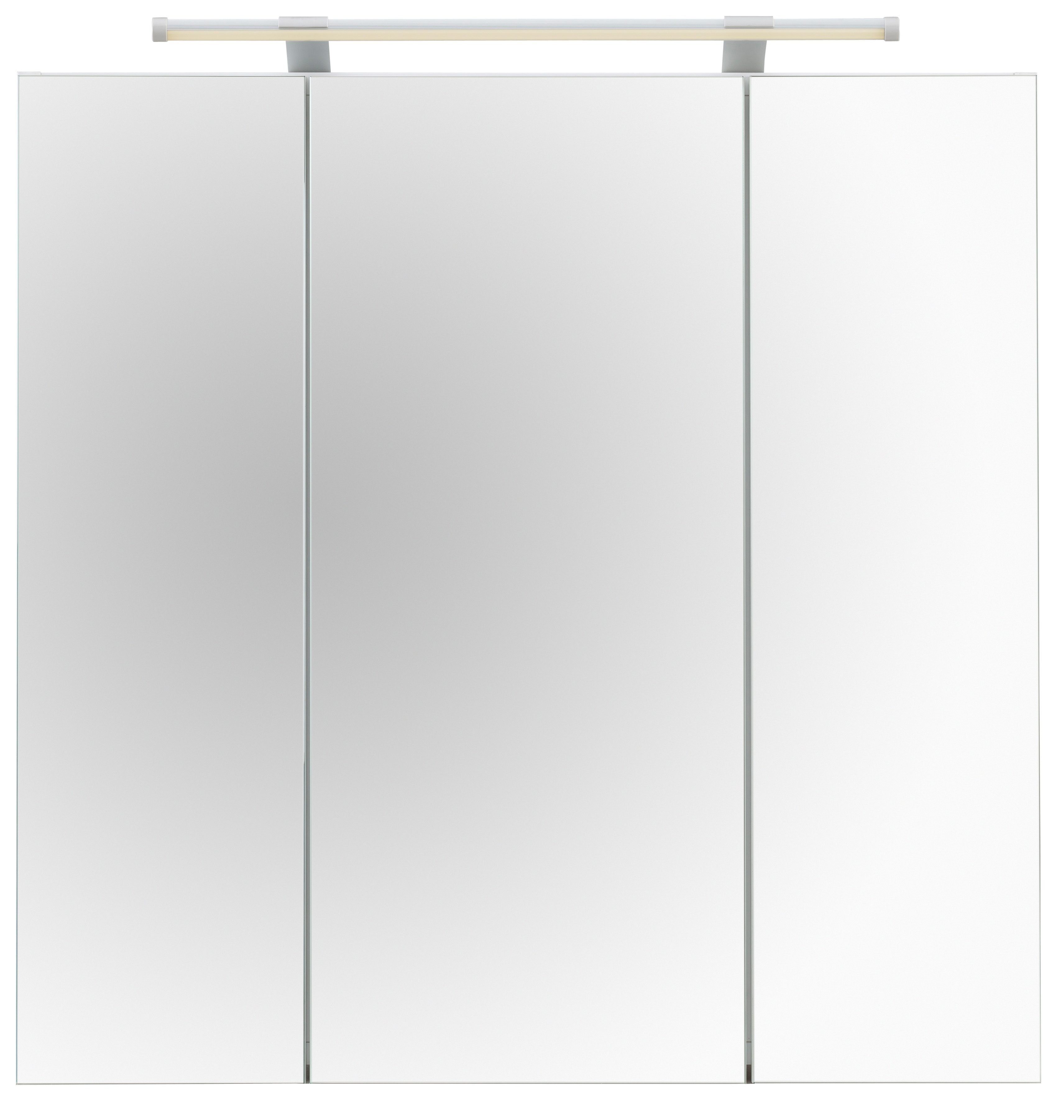 | 70 weiß Glanz Schalter-/Steckdosenbox Spiegelschrank LED-Beleuchtung, weiß 3-türig, Breite Schildmeyer Glanz cm, Dorina