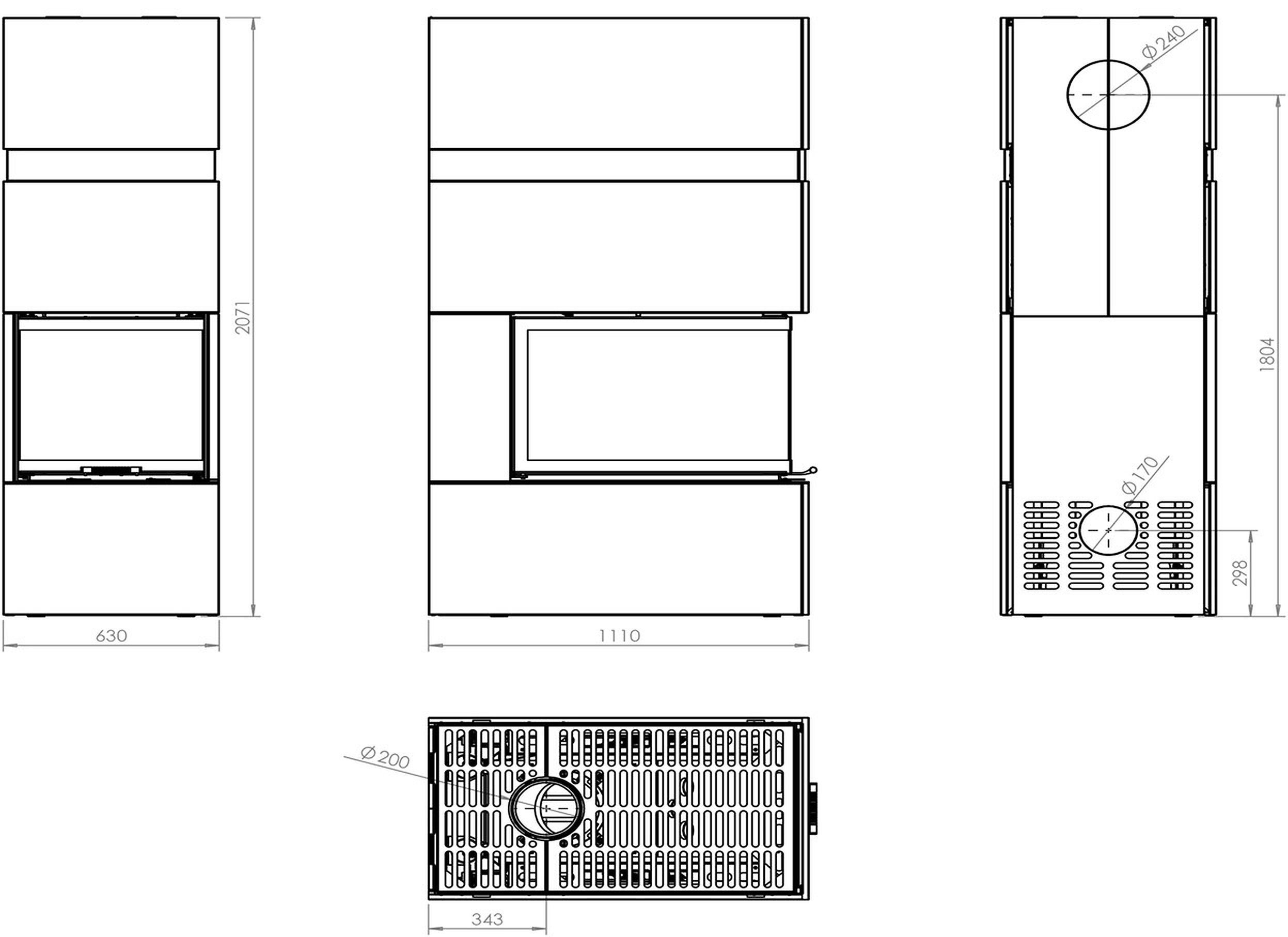 Hitze Kaminbausätze Hitze TRINITY weiss, Kamineinsatz 12,00 BOX in U kW mit Umbau 80x35x53.G TRI